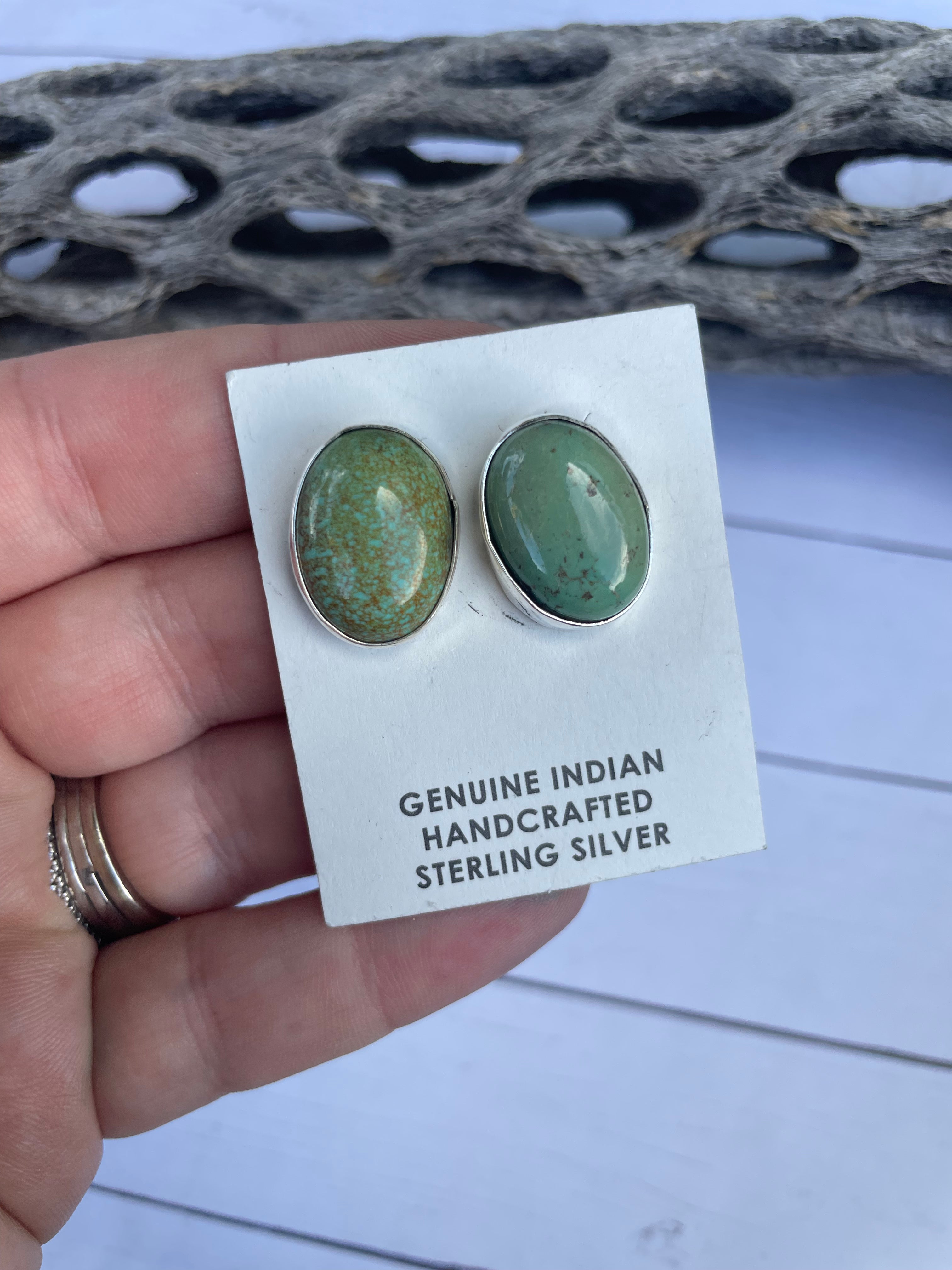 Navajo Turquoise And Sterling Silver Post Earrings