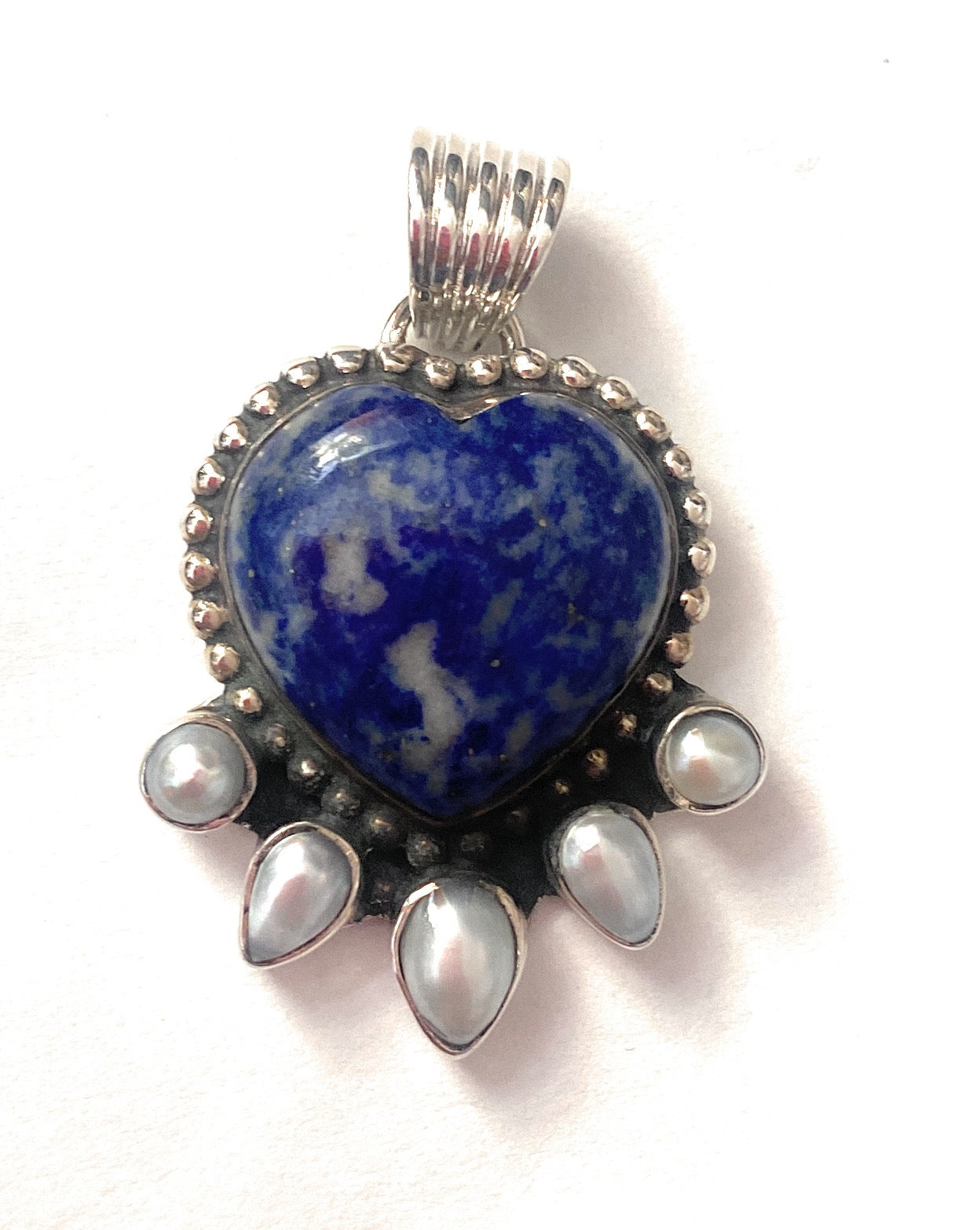 Denim Lapis & Pearl Heart Pendant