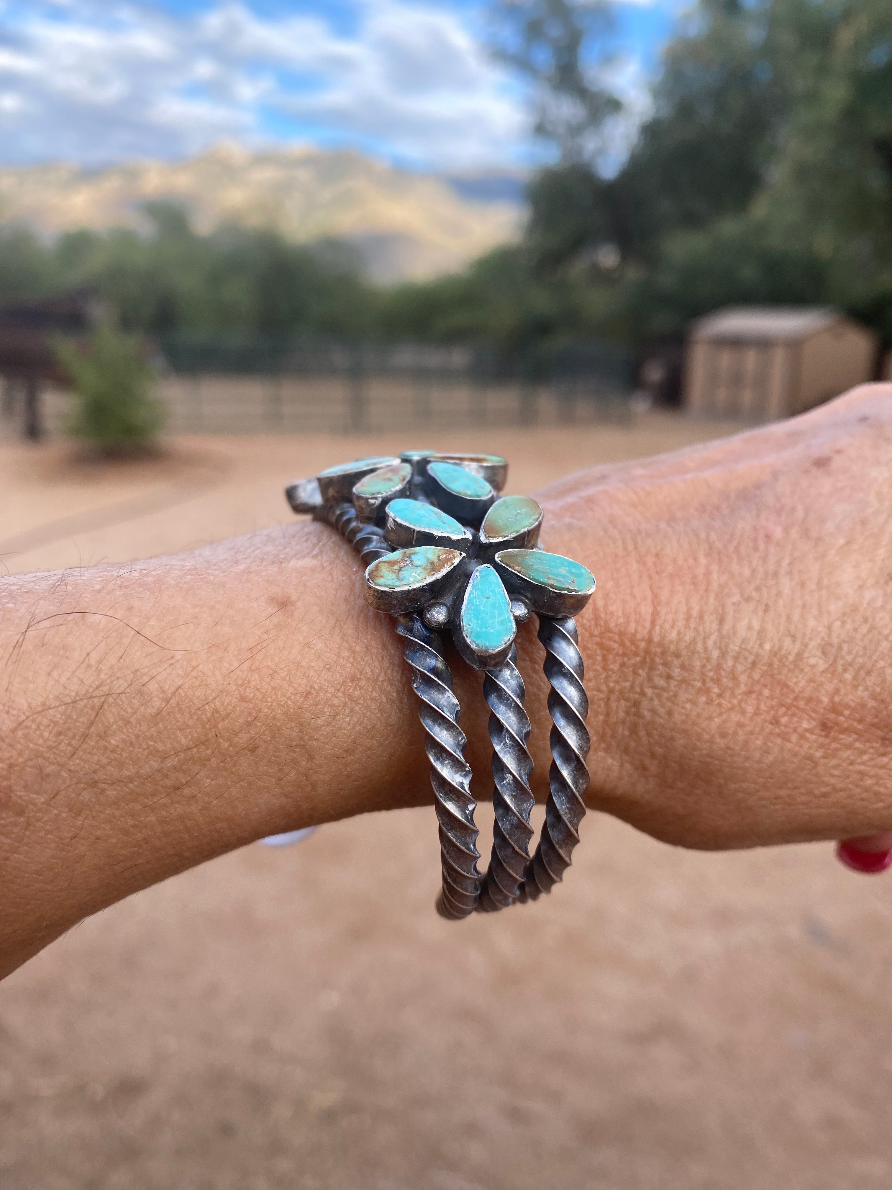 Navajo Jacqueline Silver Royston Turquoise & Sterling Cluster Cuff