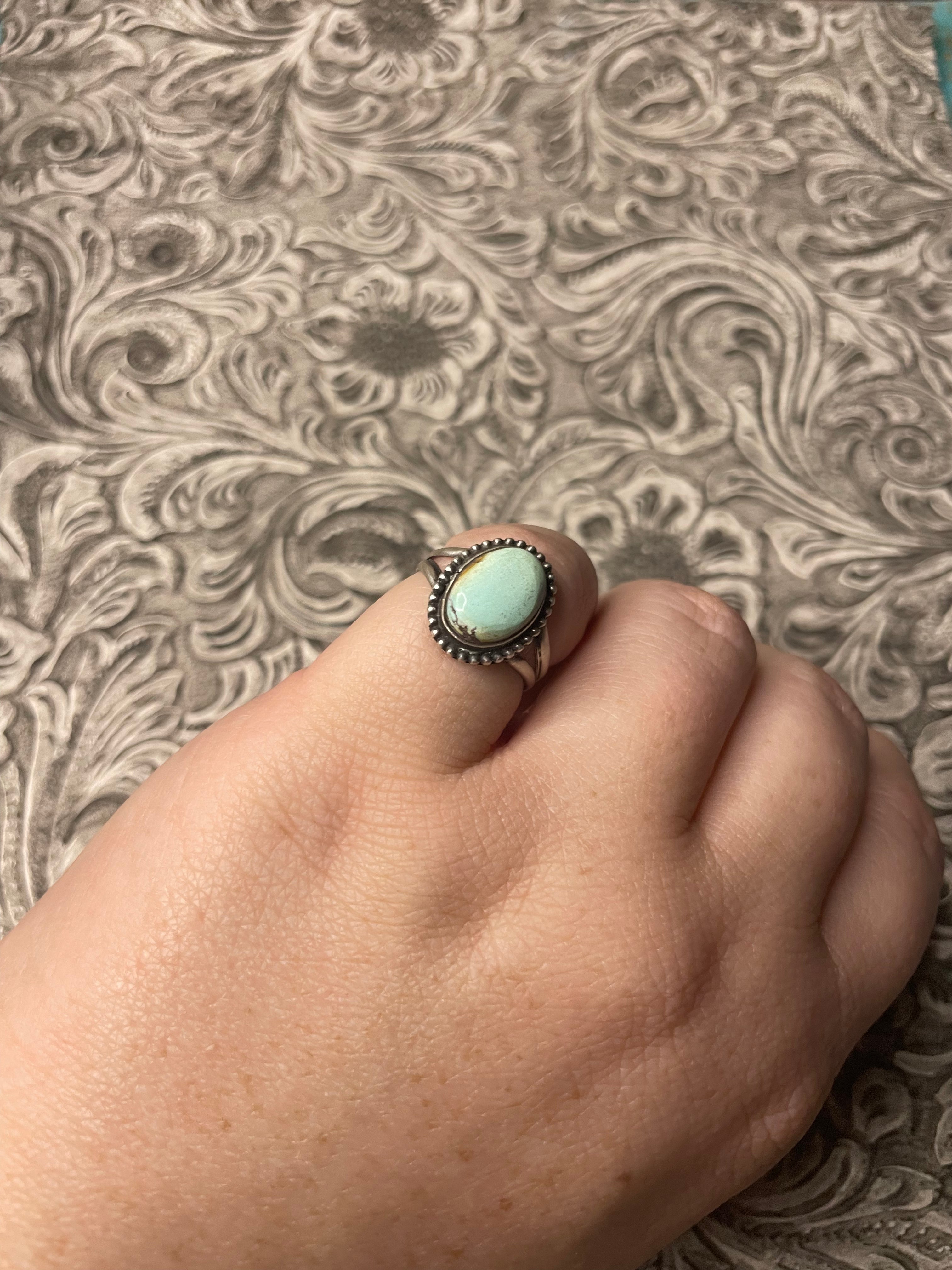 Navajo Golden Hills Turquoise & Sterling Silver Ring Size 6.5