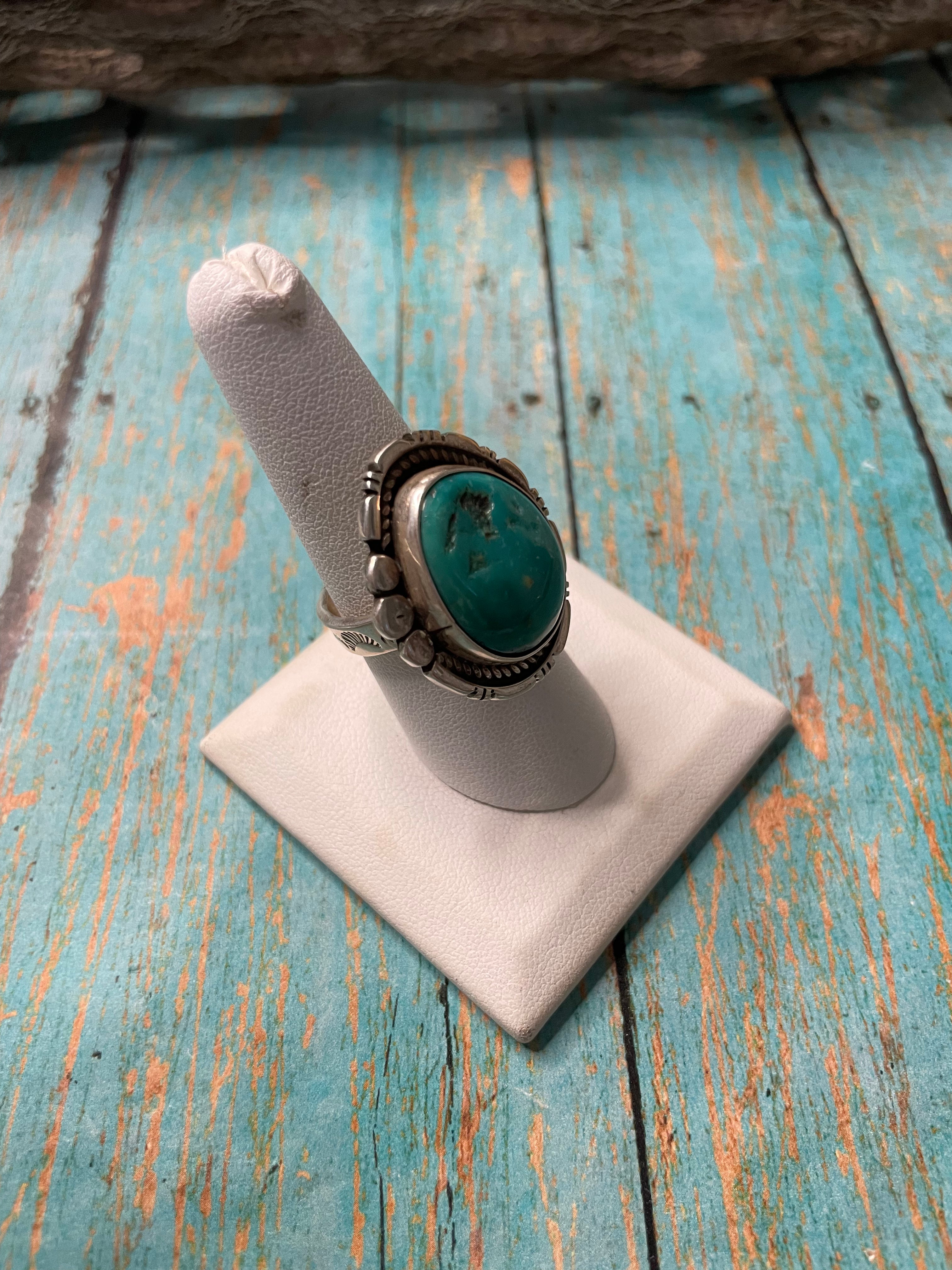 Old Pawn Navajo Sterling Silver & Turquoise Ring Size 8