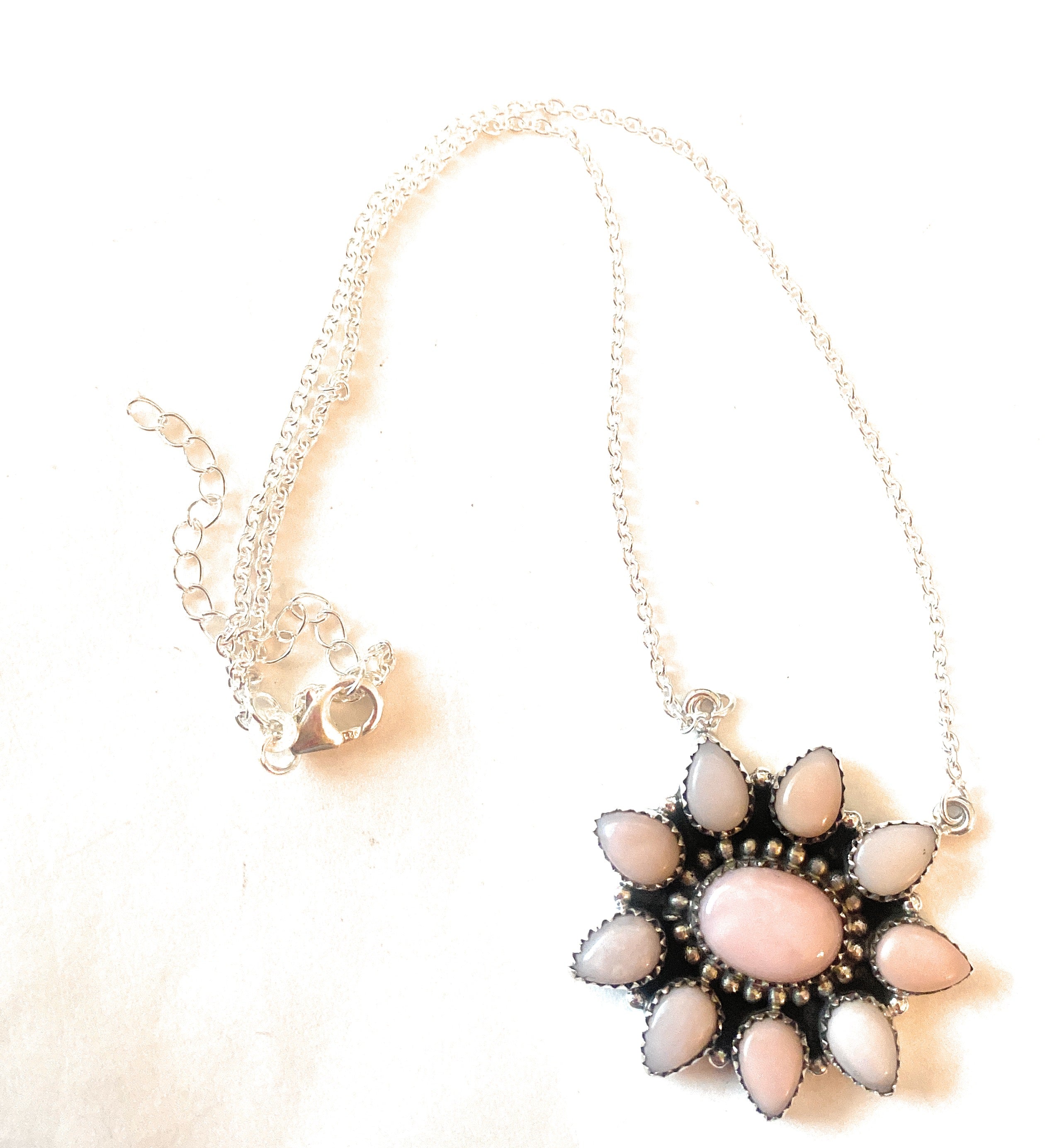 Handmade Sterling Silver & Pink Conch Shell Cluster Necklace