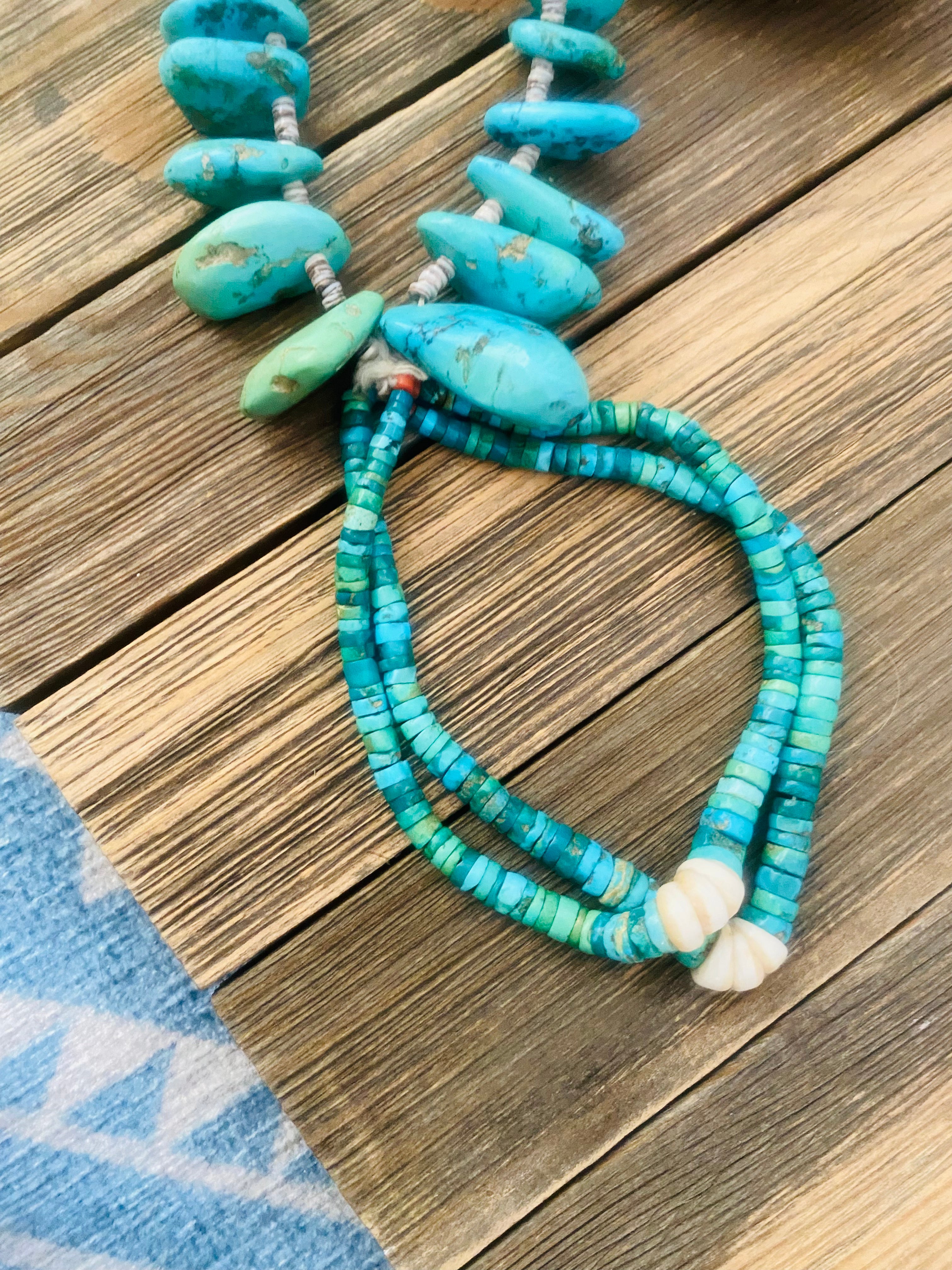 Vintage Old Pawn Navajo Turquoise & Heishi Jacla Beaded Necklace