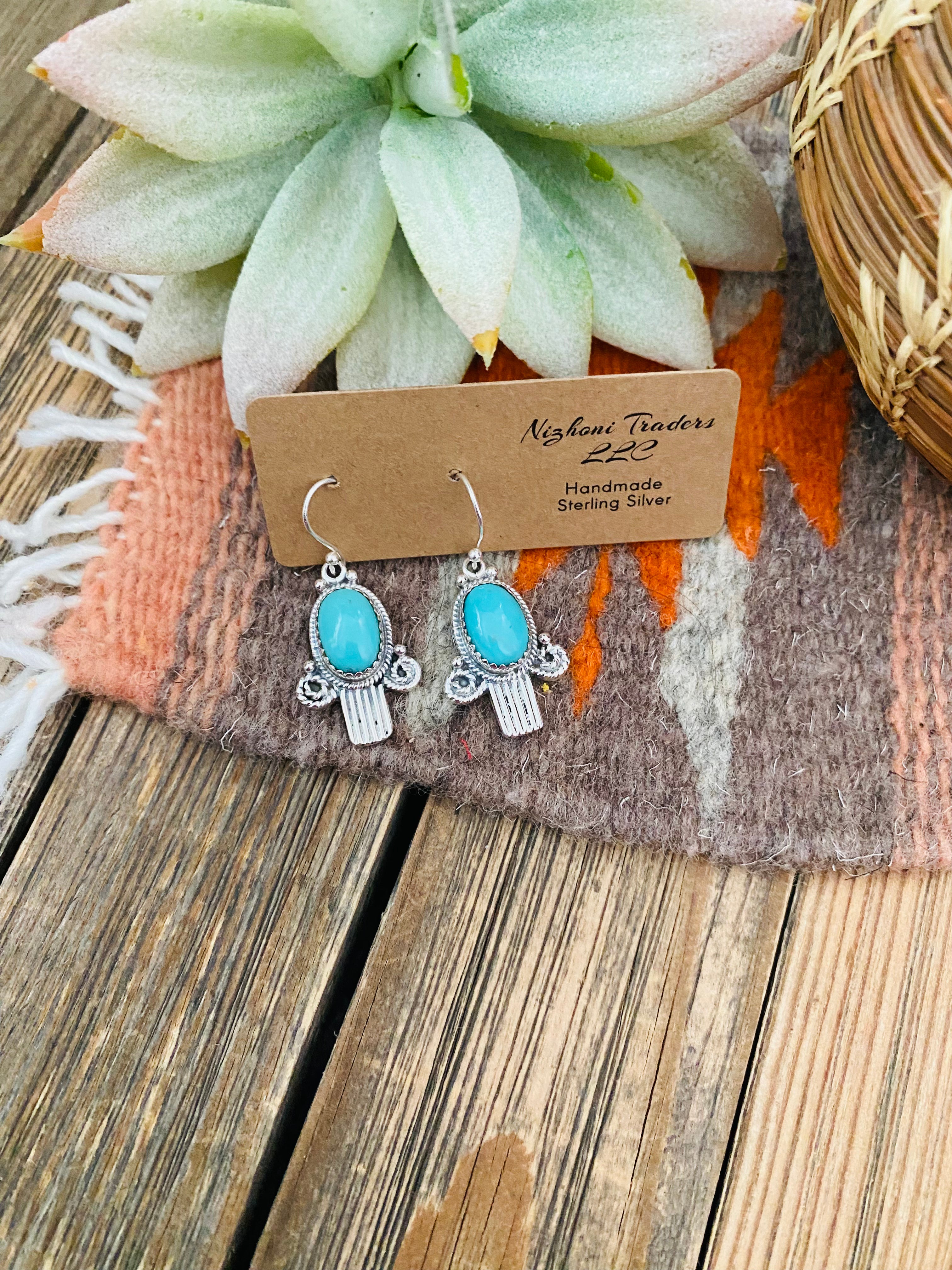 Handmade Turquoise & Sterling Silver Dangle Earrings