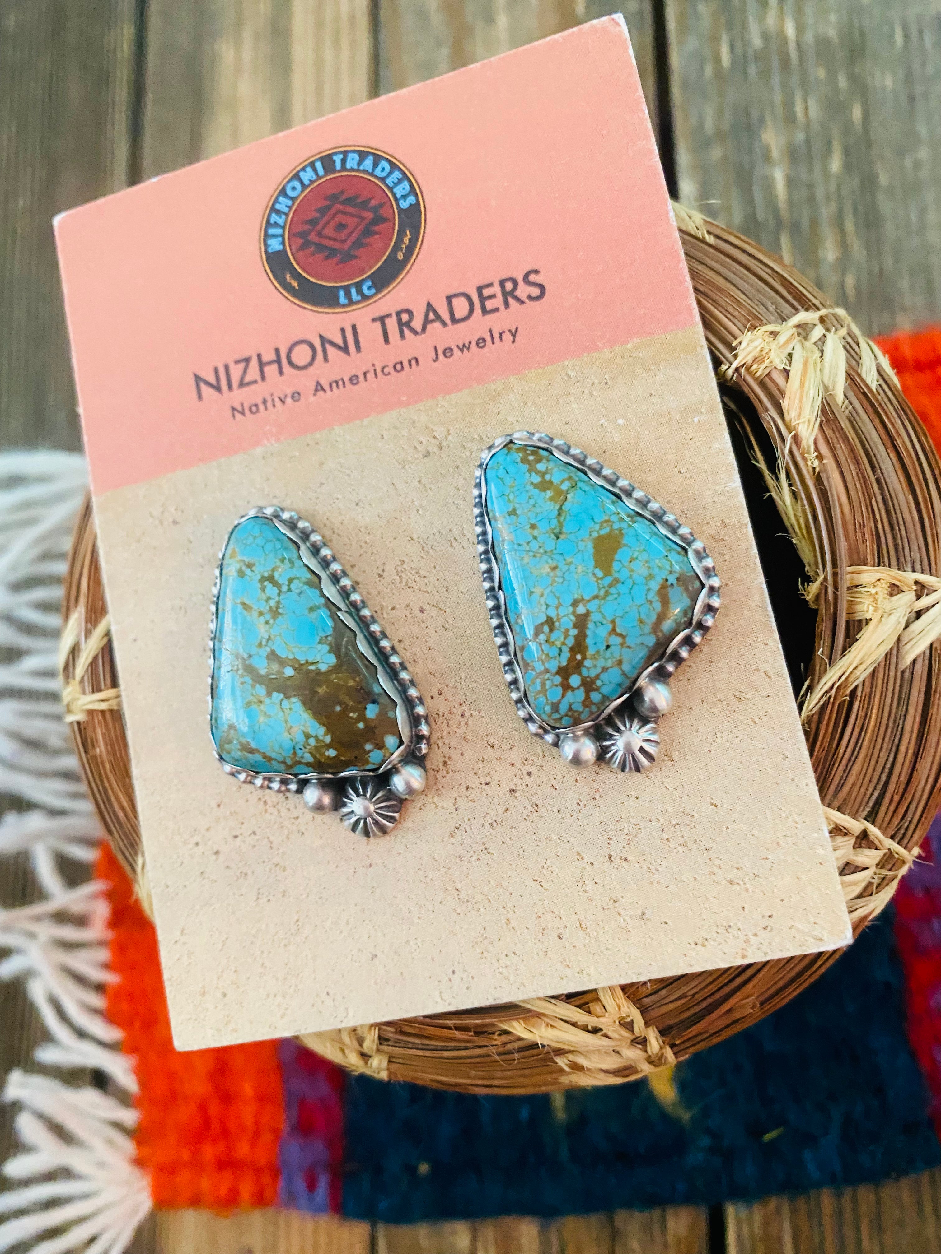 Navajo Sterling Silver & Royston Turquoise Post Earrings