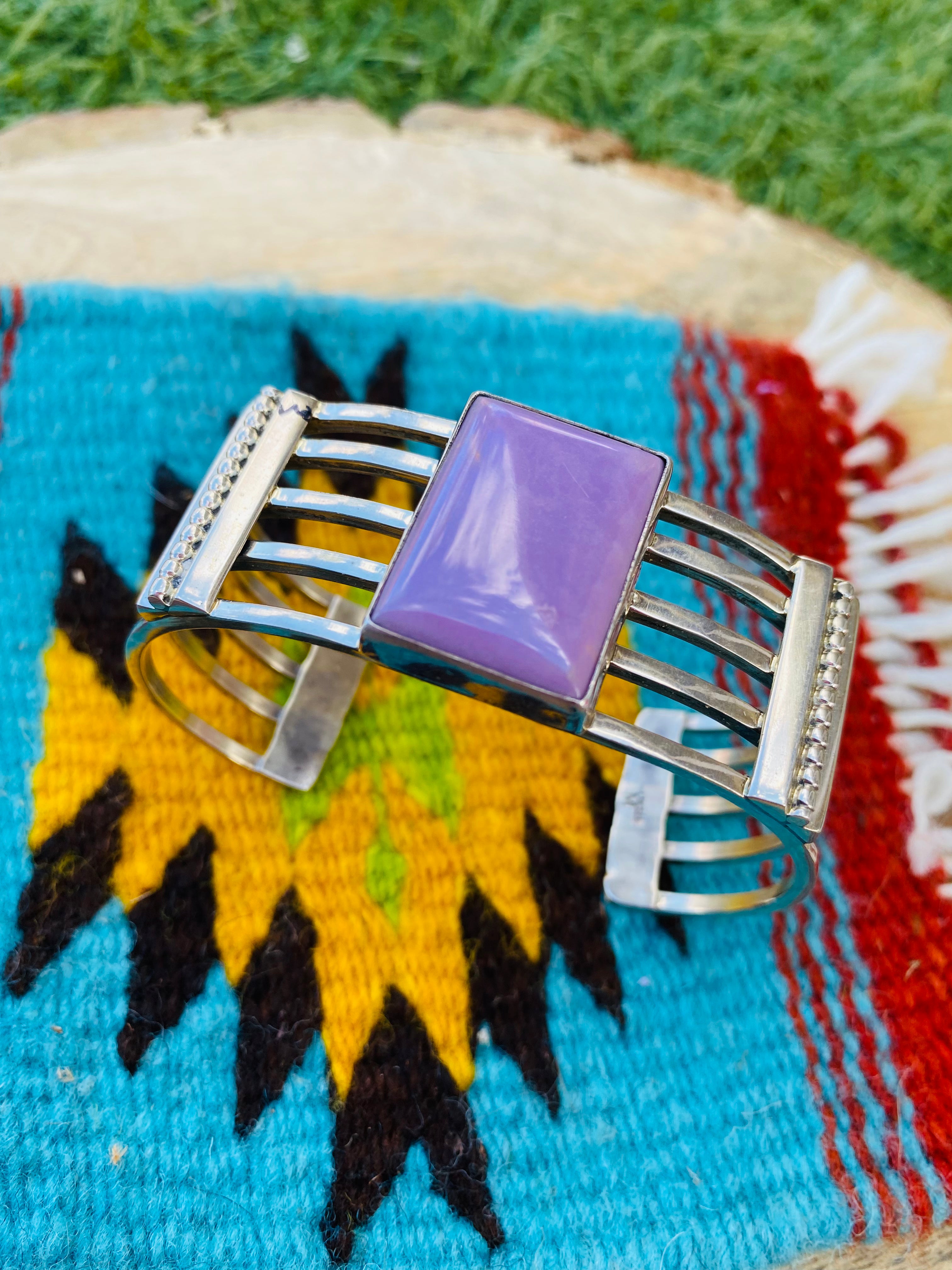 Navajo Purple Kingman Turquoise & Sterling Silver Cuff Bracelet Signed