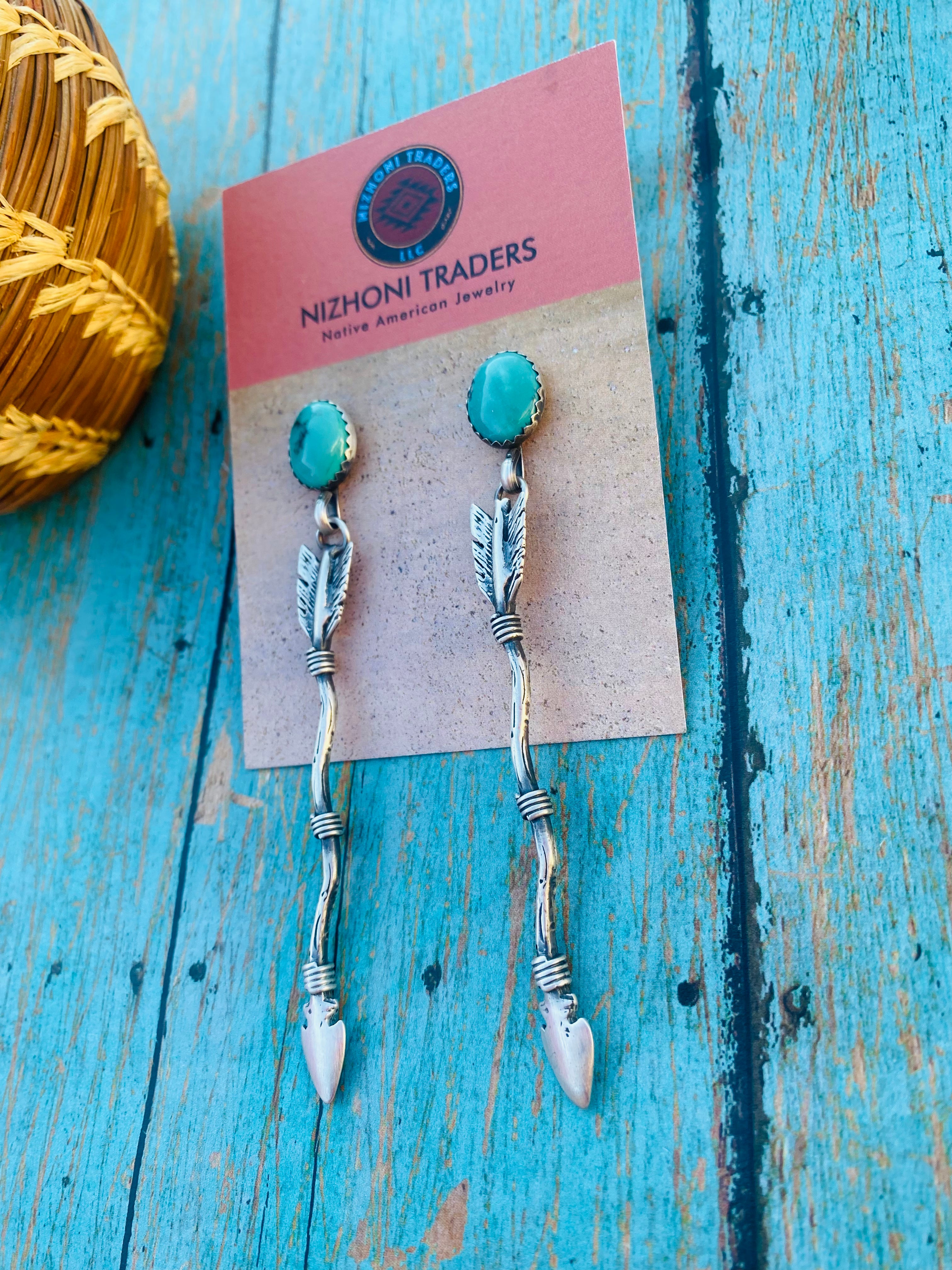 Navajo Turquoise & Sterling Silver Arrow Dangle Earrings