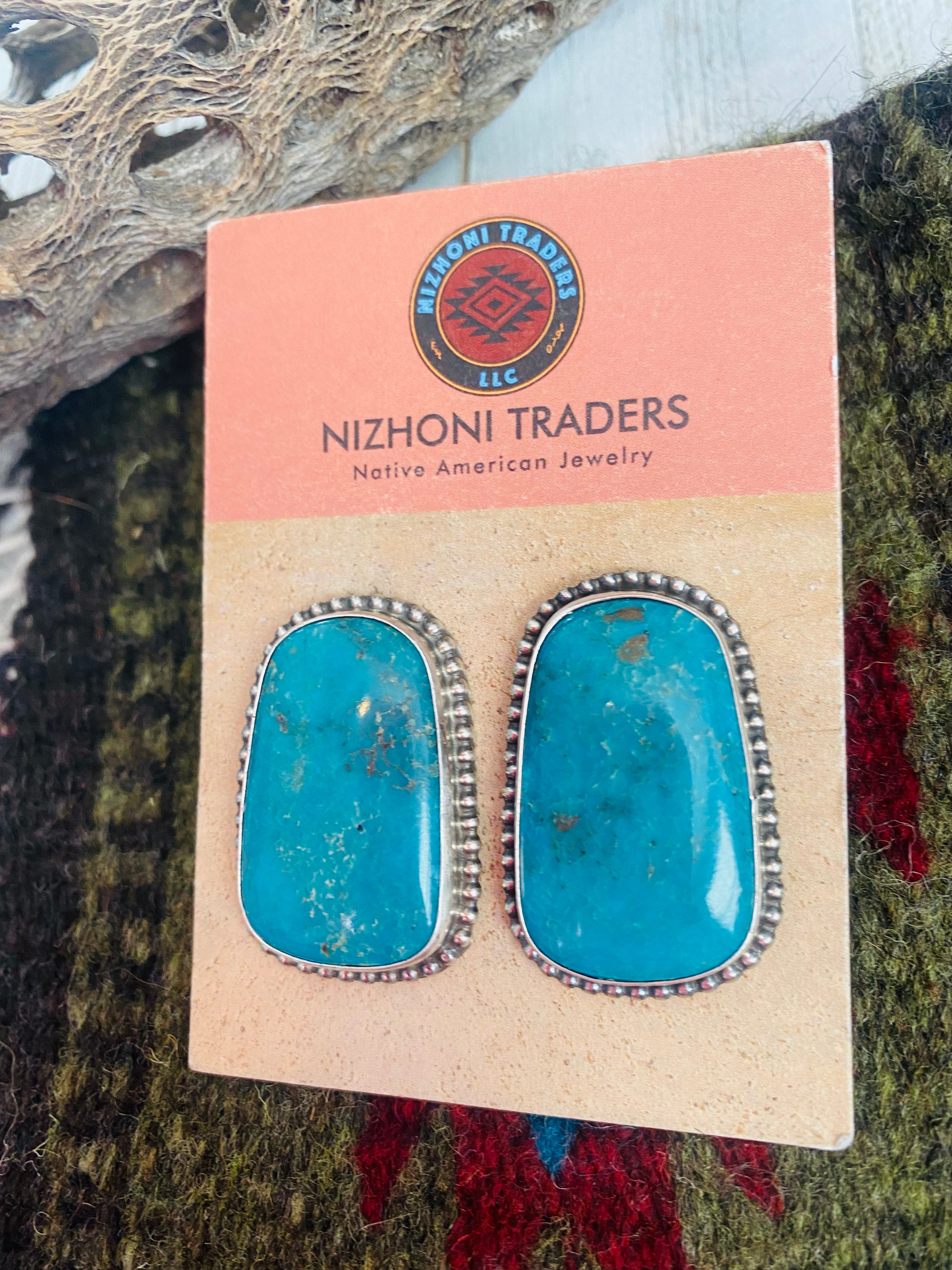 Navajo Sterling Silver & Royston Turquoise Stud Earrings