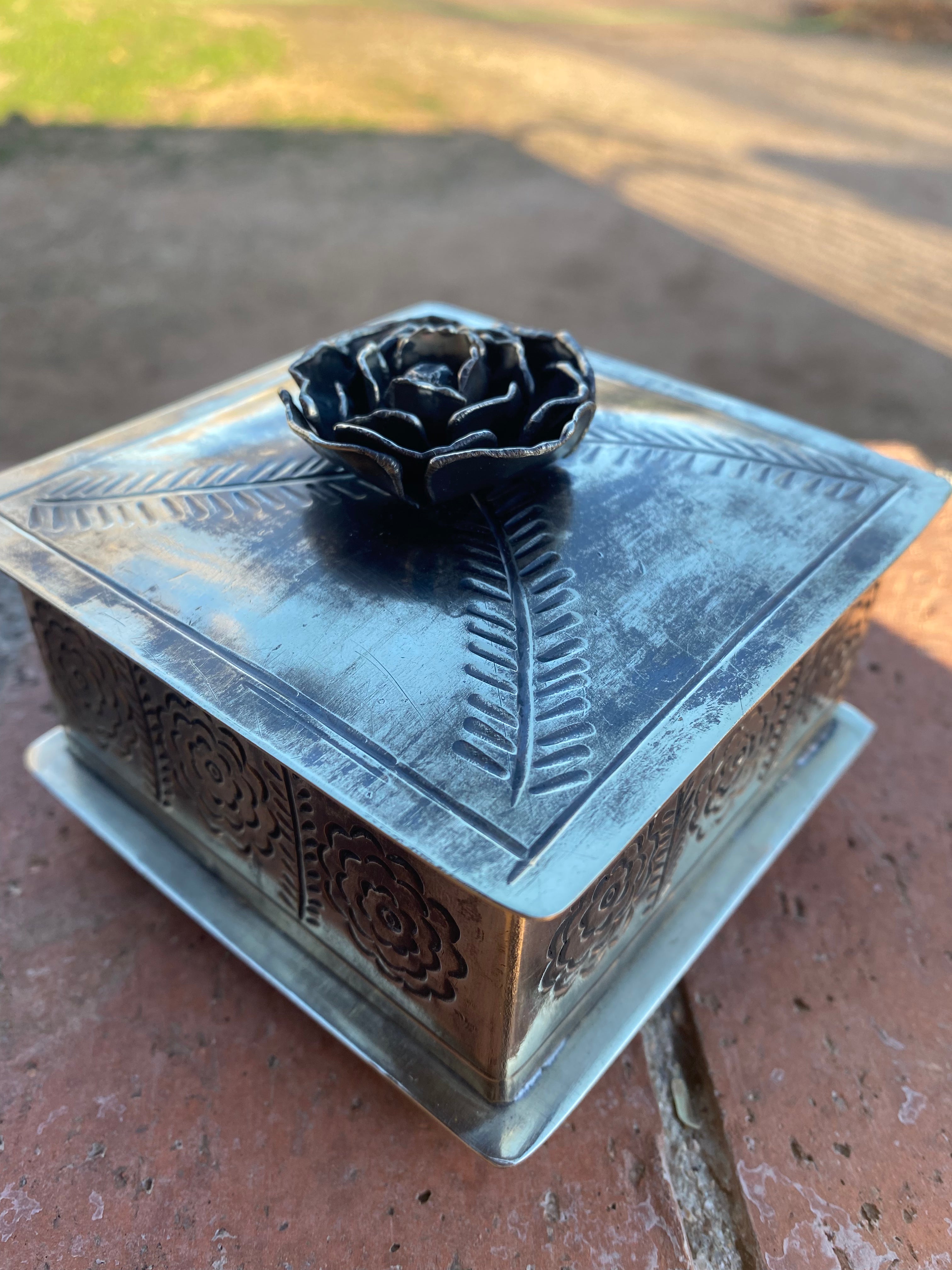 Handmade German Silver Rose Trinket Box