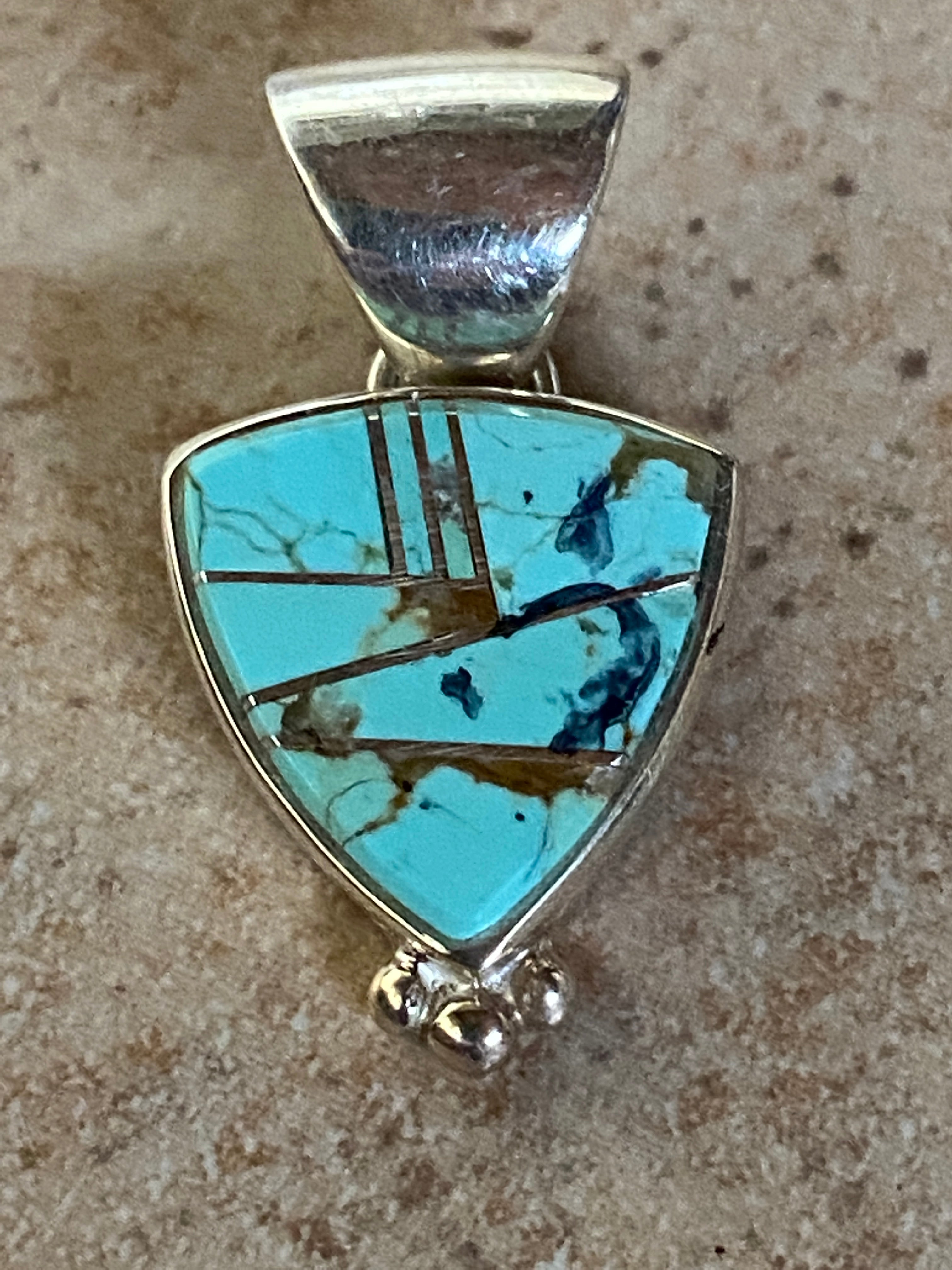 Navajo Turquoise 8 & Sterling Silver Triangle Pendant