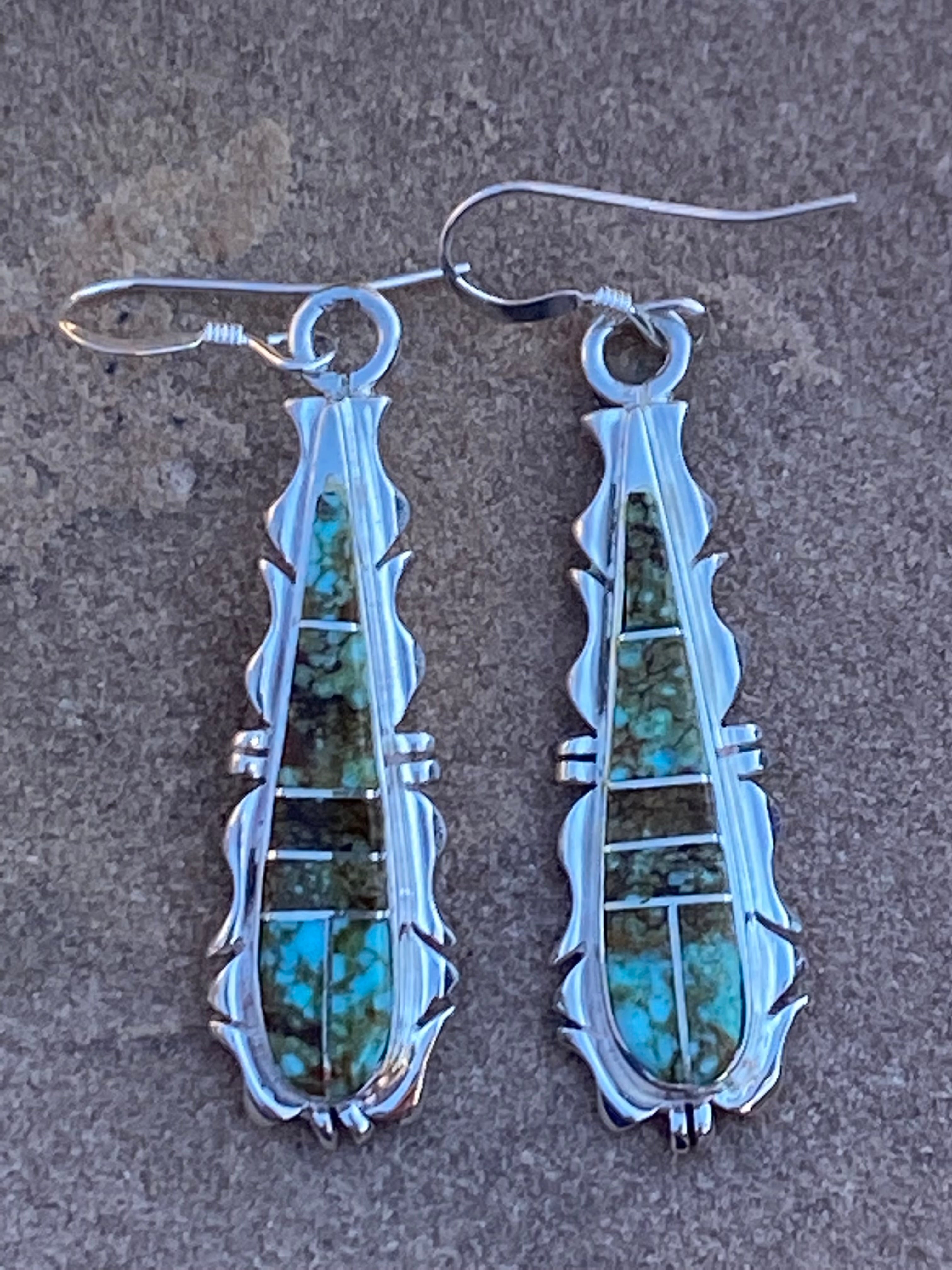 Navajo Turquoise 8 & Sterling Silver Jagged Club Dangle Earrings