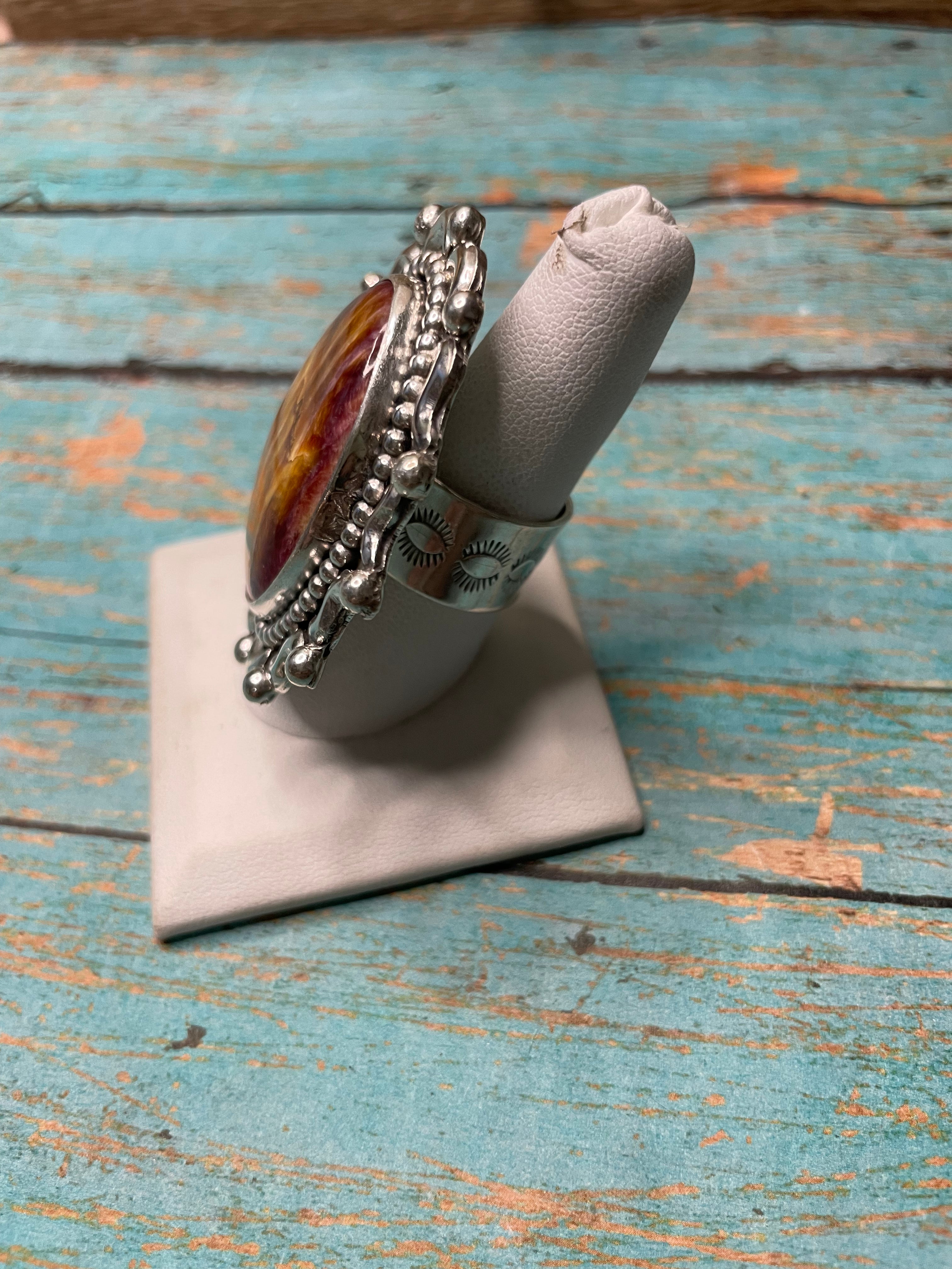 Navajo Spiny Sterling Silver Adjustable Ring Signed