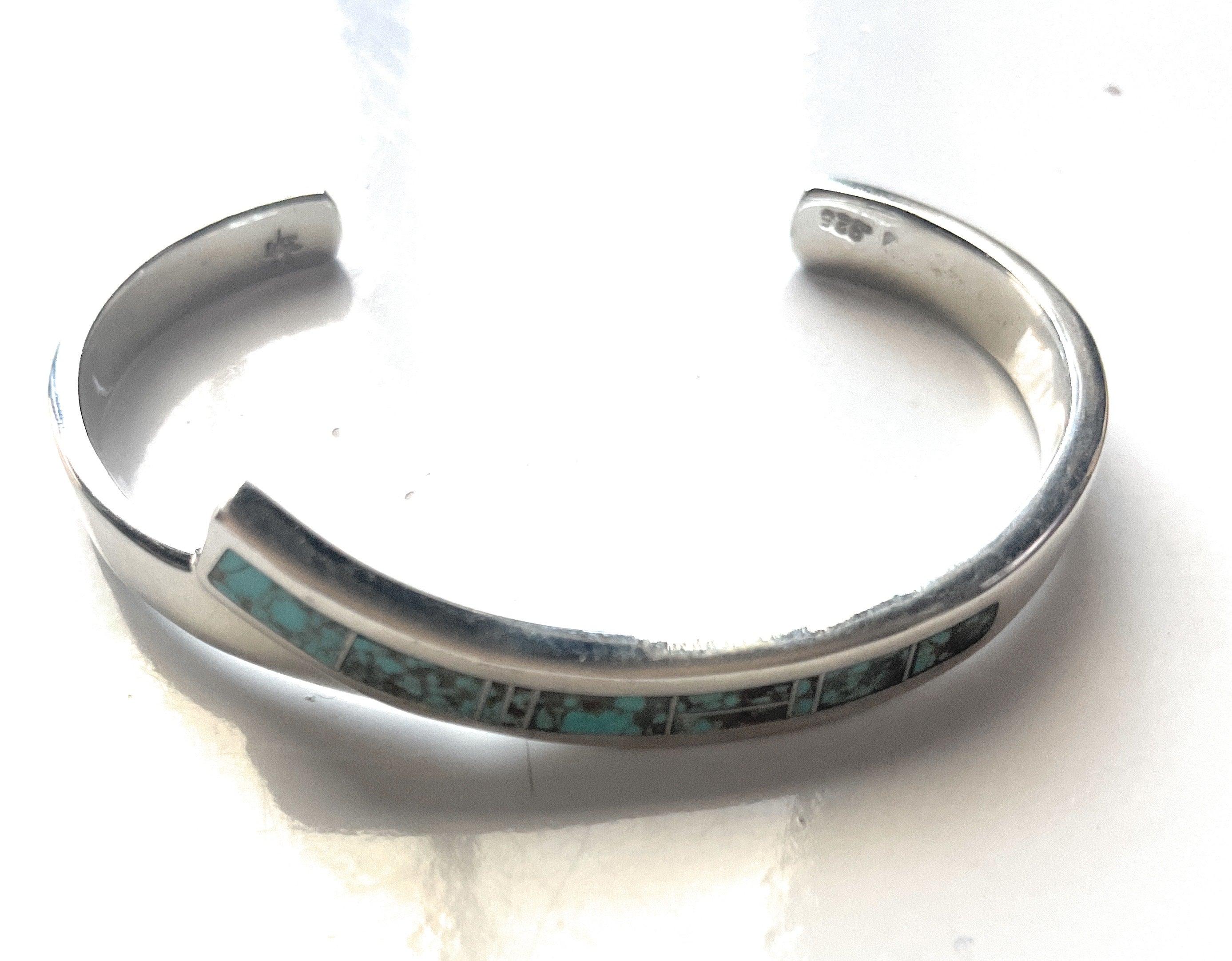 Navajo Handmade Sterling & Number 8 Turquoise Inlay Cuff Bracelet