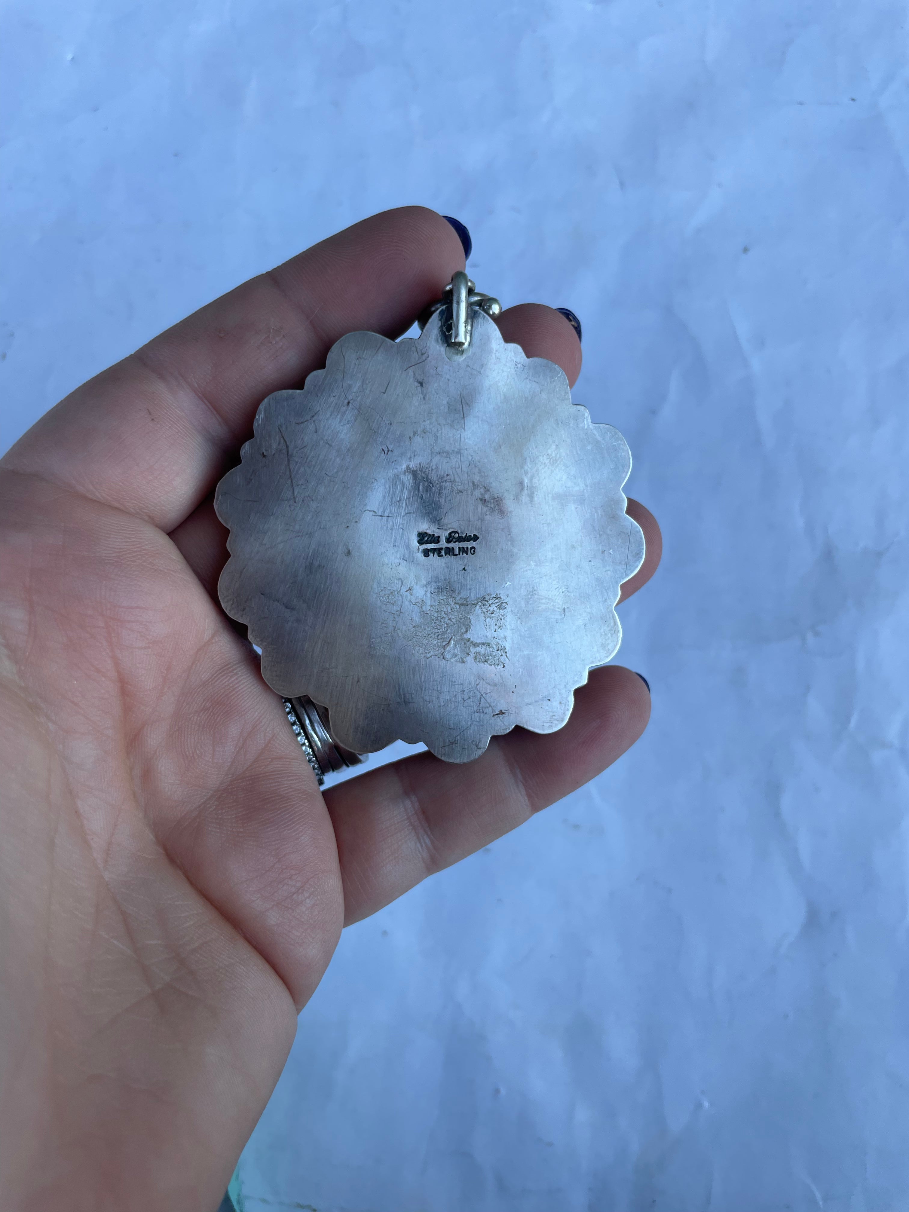 Navajo Sterling Silver And White Buffalo Cluster Necklace By Ella Peters