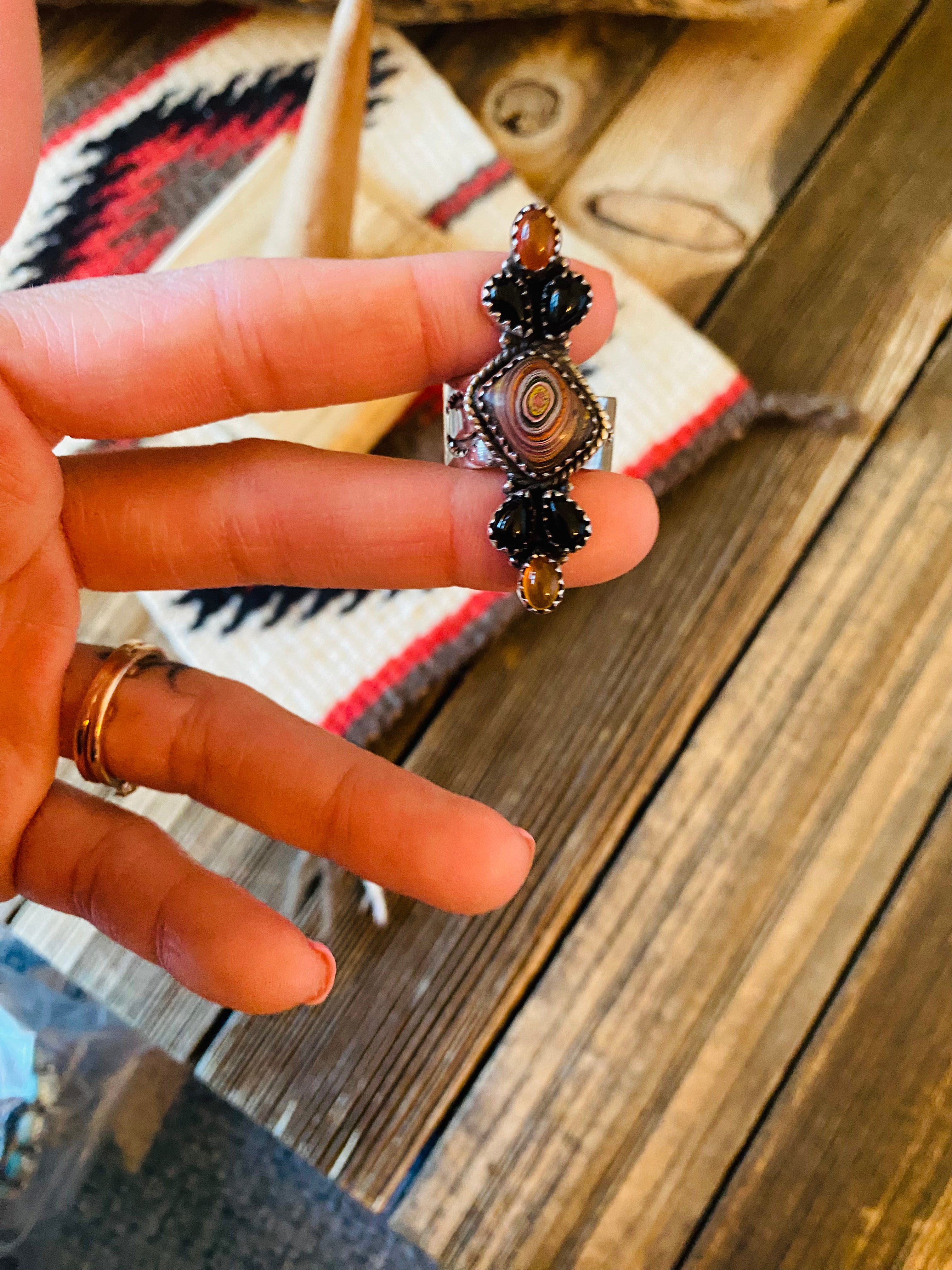 Handmade Sterling Silver & Multi Stone Cluster Adjustable Ring