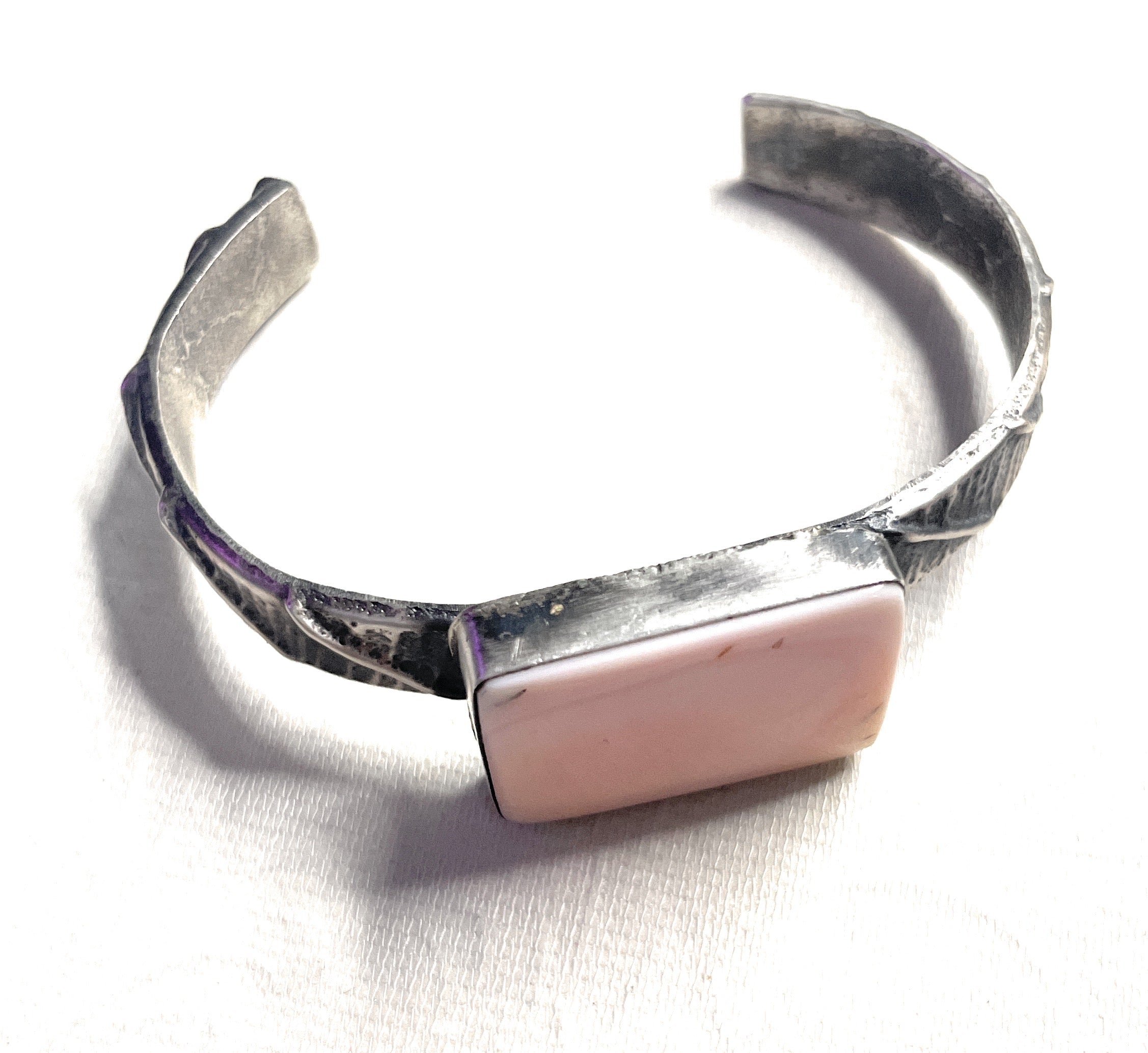 Navajo Pink Conch & Tufa Cast Cuff Bracelet Signed