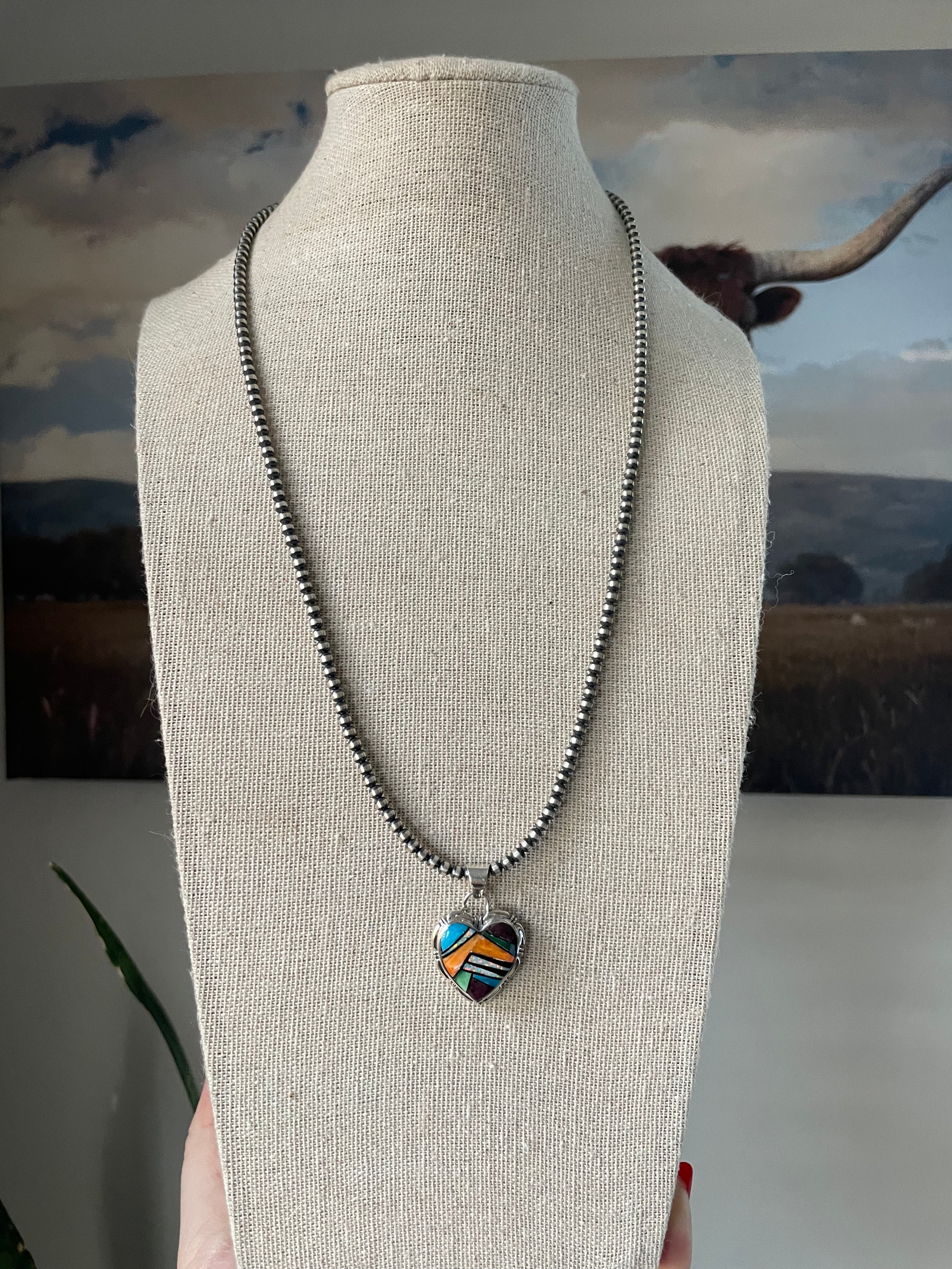 Zuni Sterling Silver And Multi Stone Inlay Pendant