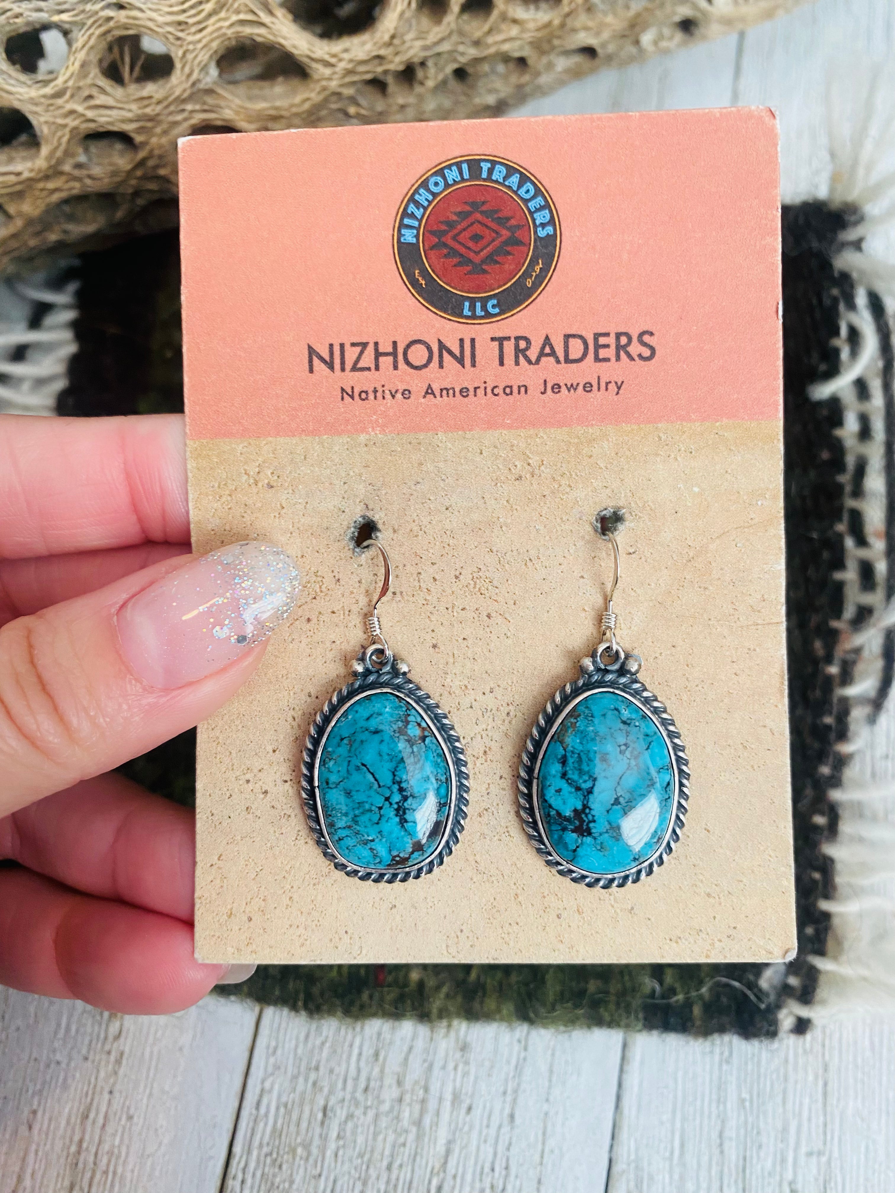 Navajo Turquoise & Sterling Silver Dangle Earrings