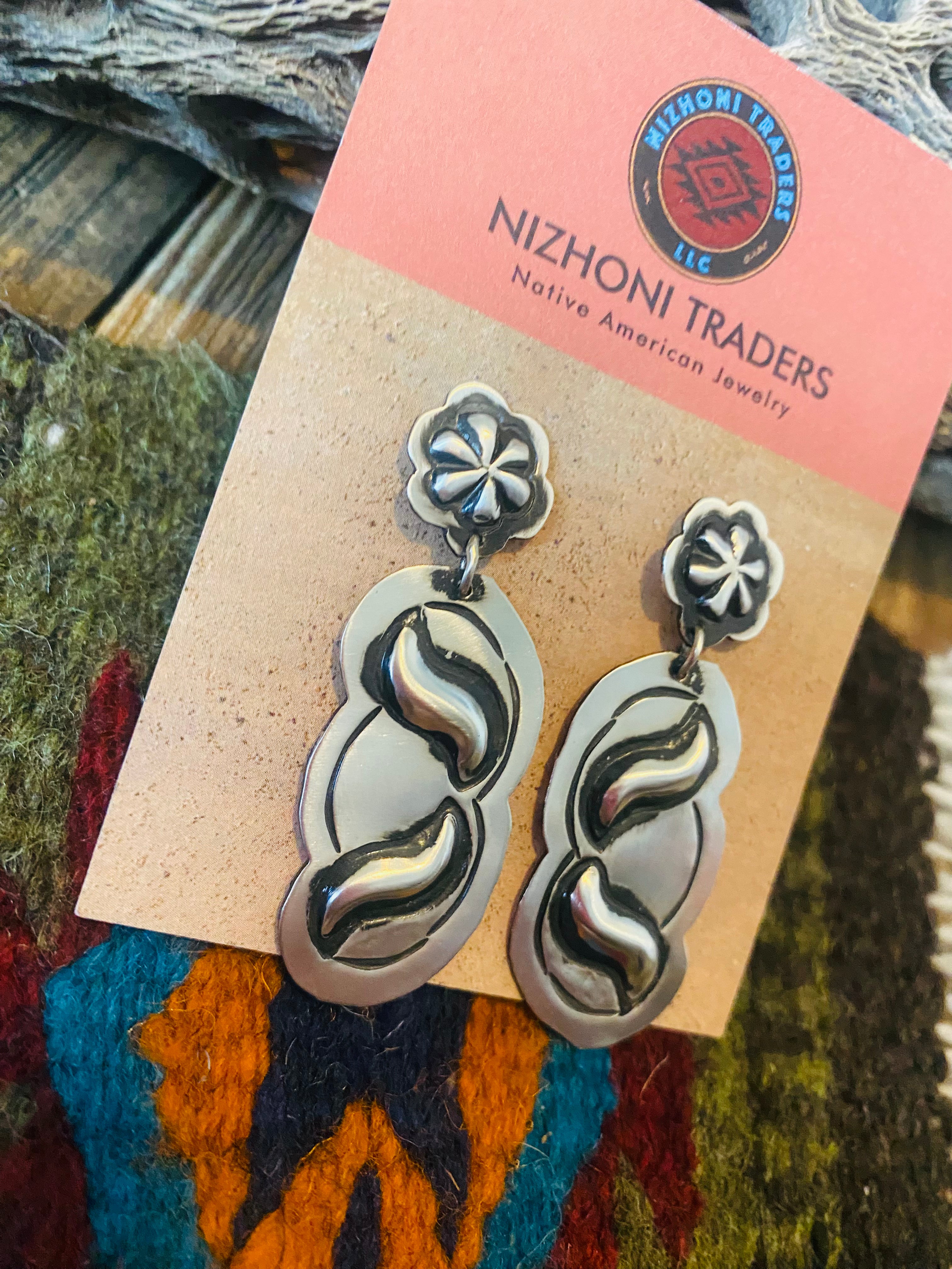 Navajo Sterling Silver Concho Dangle Earrings By Leander Tahe