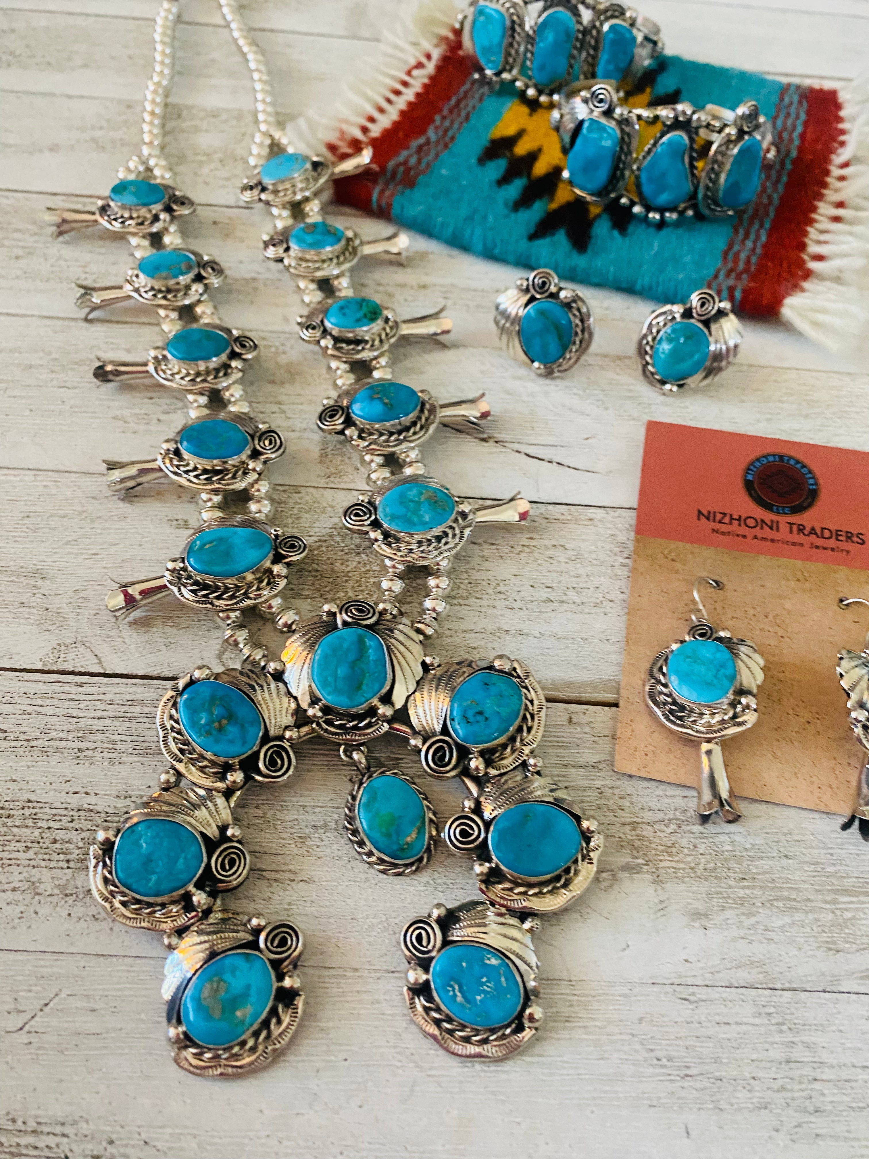 Navajo Kingman Turquoise And Sterling Silver 6 Piece Set