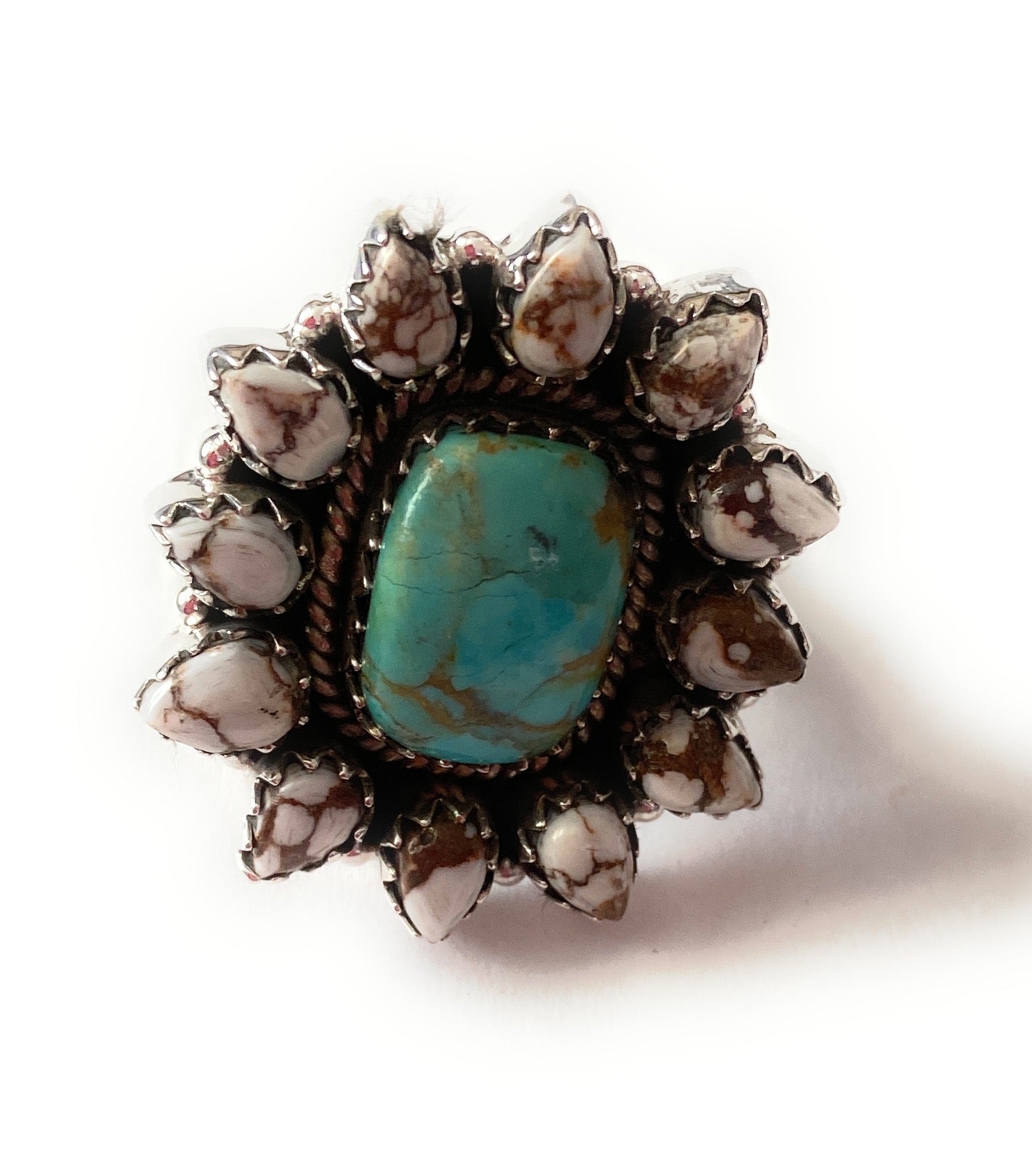 Handmade Sterling Silver, Wild Horse & Turquoise Cluster Adjustable Ring