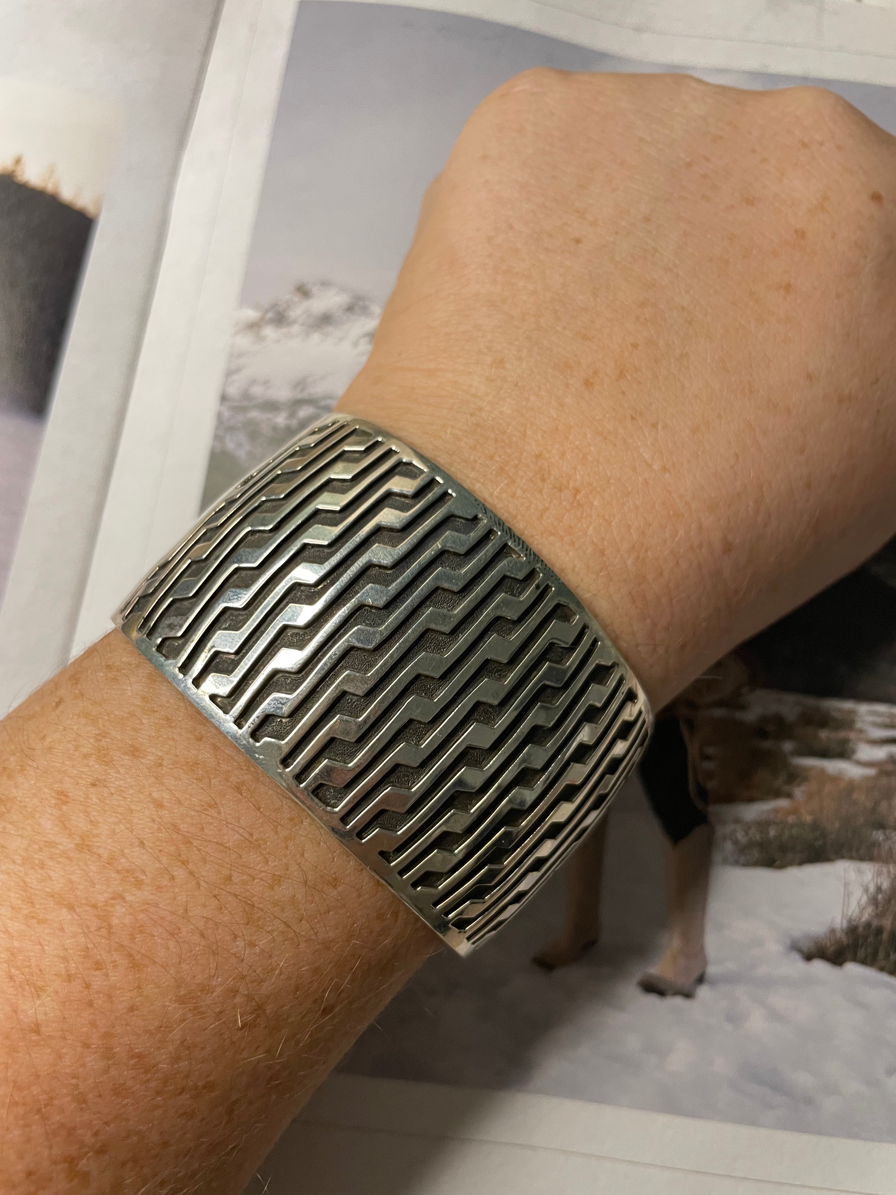 Navajo Sterling Silver Southwest Tribal Bracelet Cuff Signed