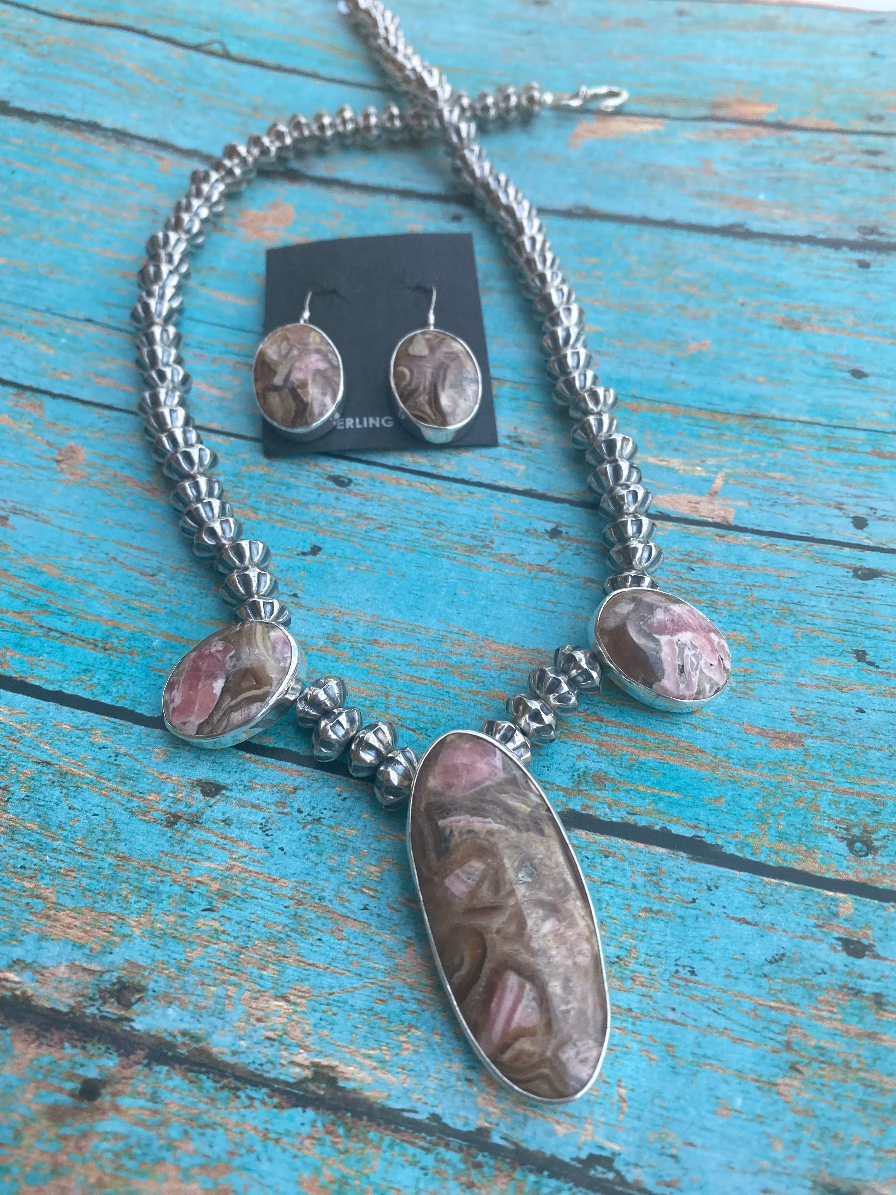 Navajo Rhodonite & Sterling Silver Beaded Necklace Set