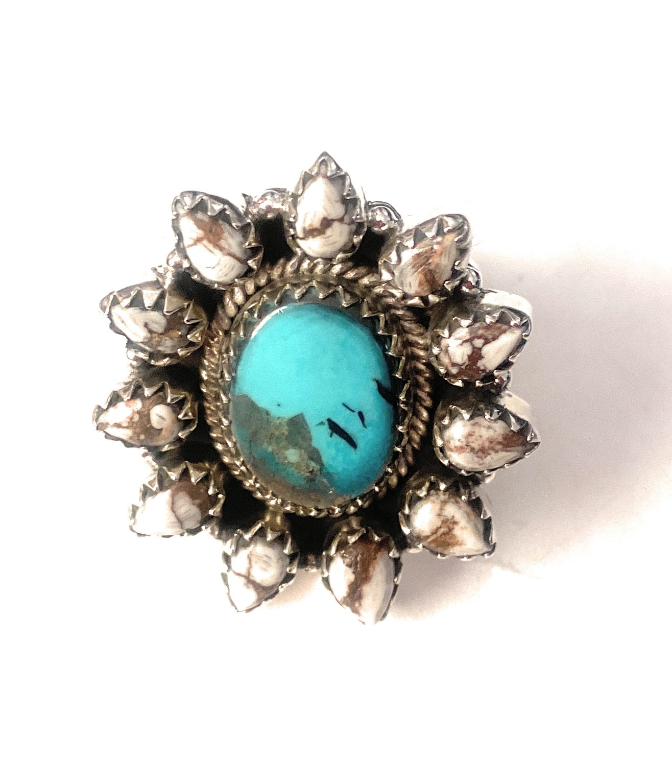 Handmade Sterling Silver, Wild Horse & Turquoise Cluster Adjustable Ring