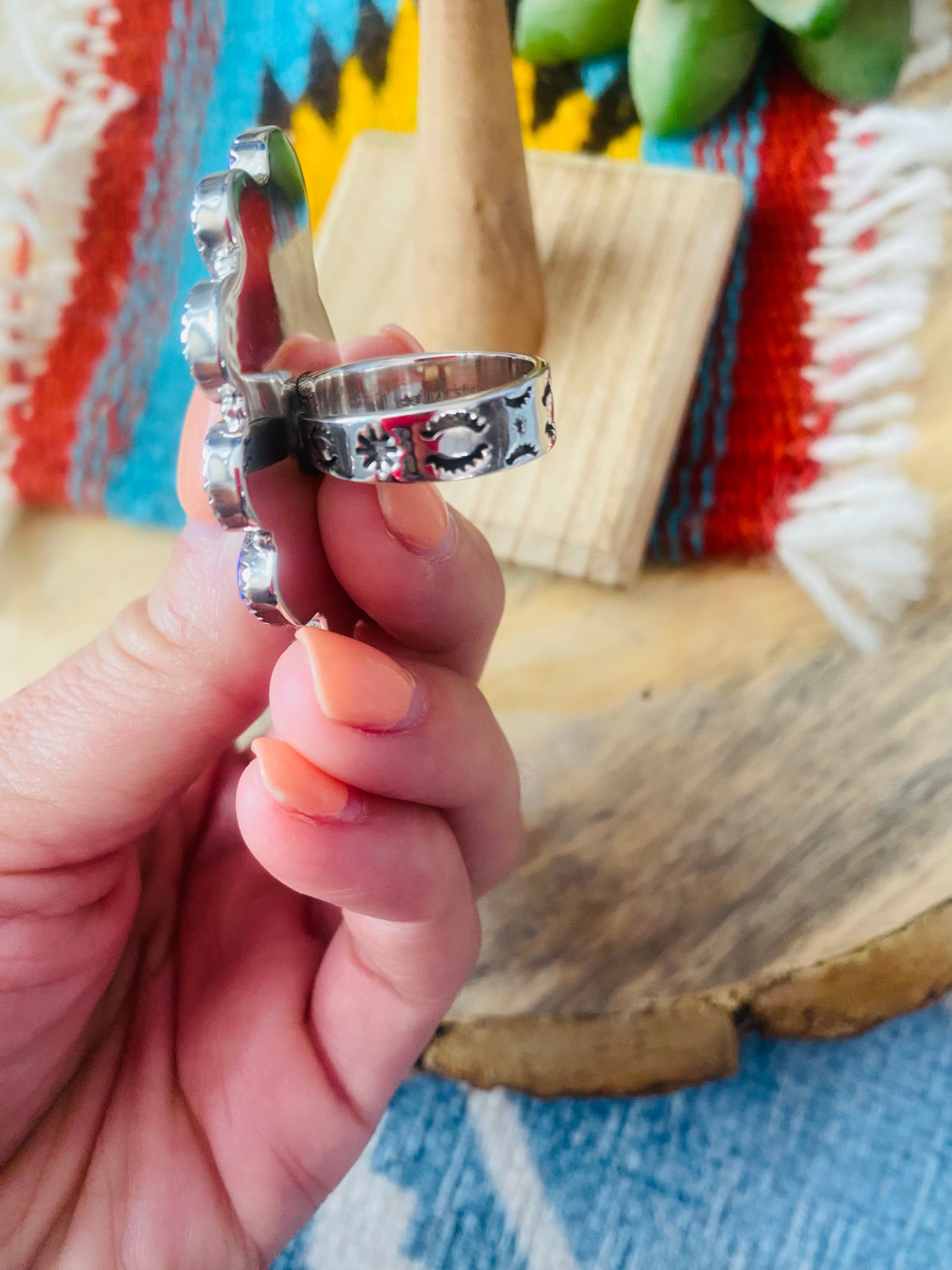 Handmade Sterling Silver & Opal Cluster Adjustable Ring