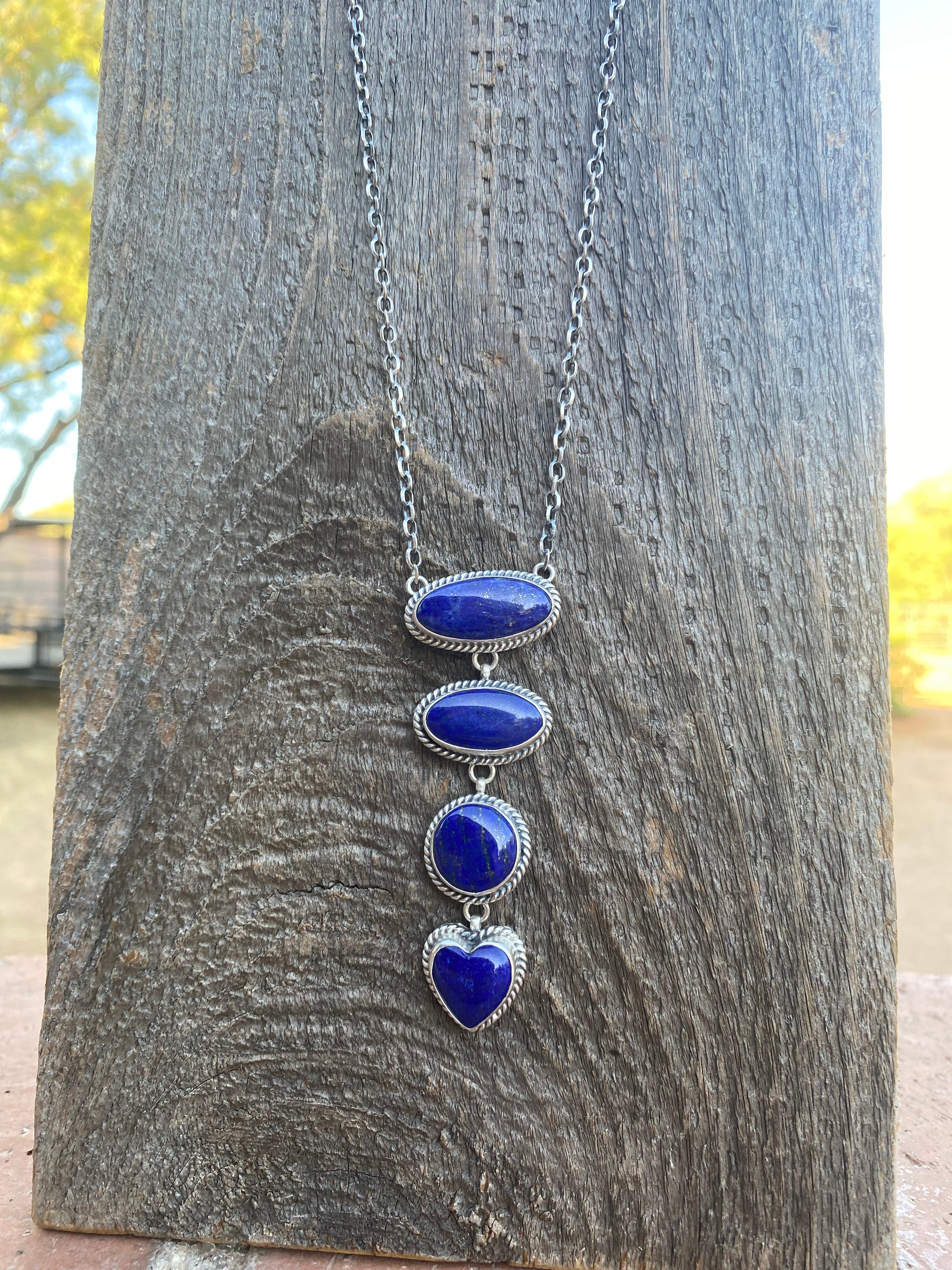 Navajo Sterling Silver & Lapis Drop Necklace