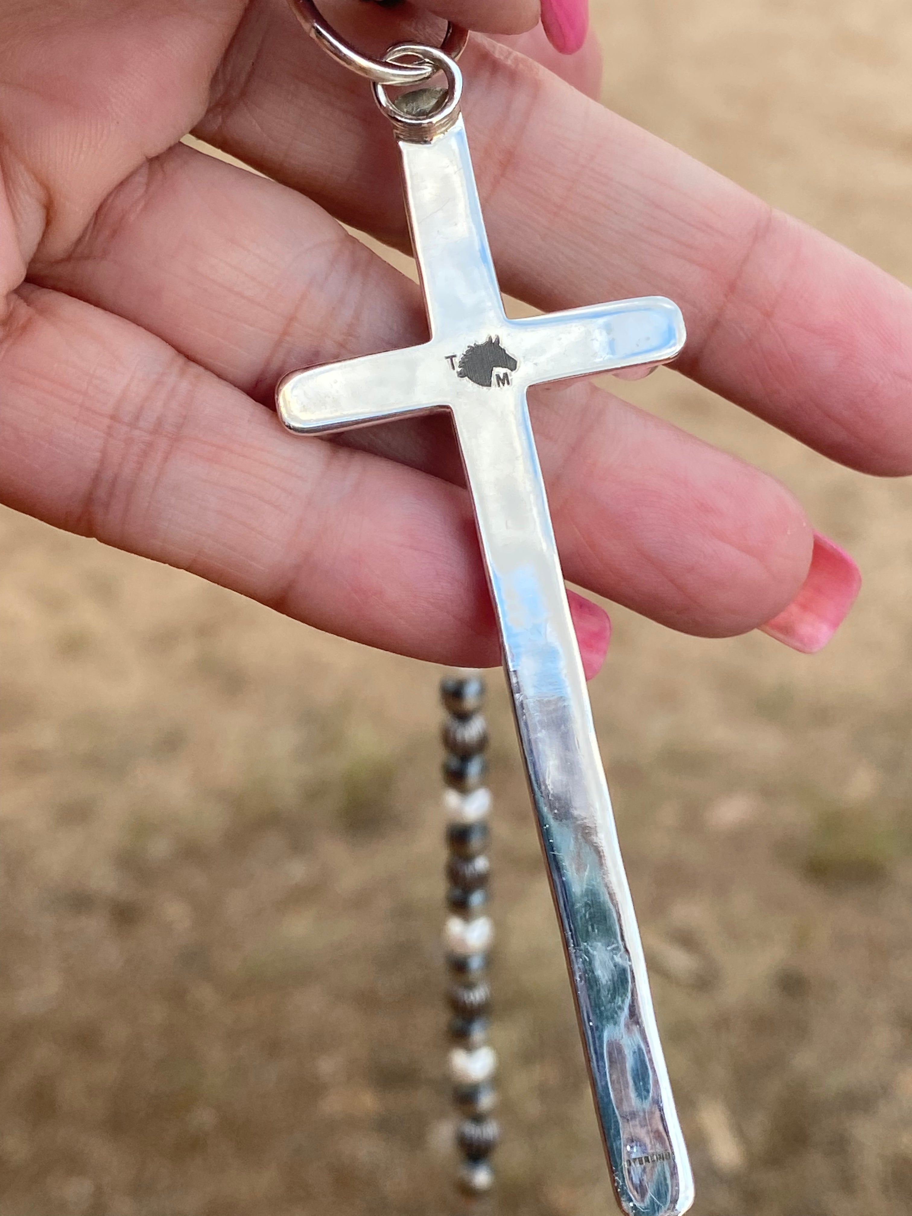 Handmade Sterling Silver & Fresh Water Pearl 4 inch Cross