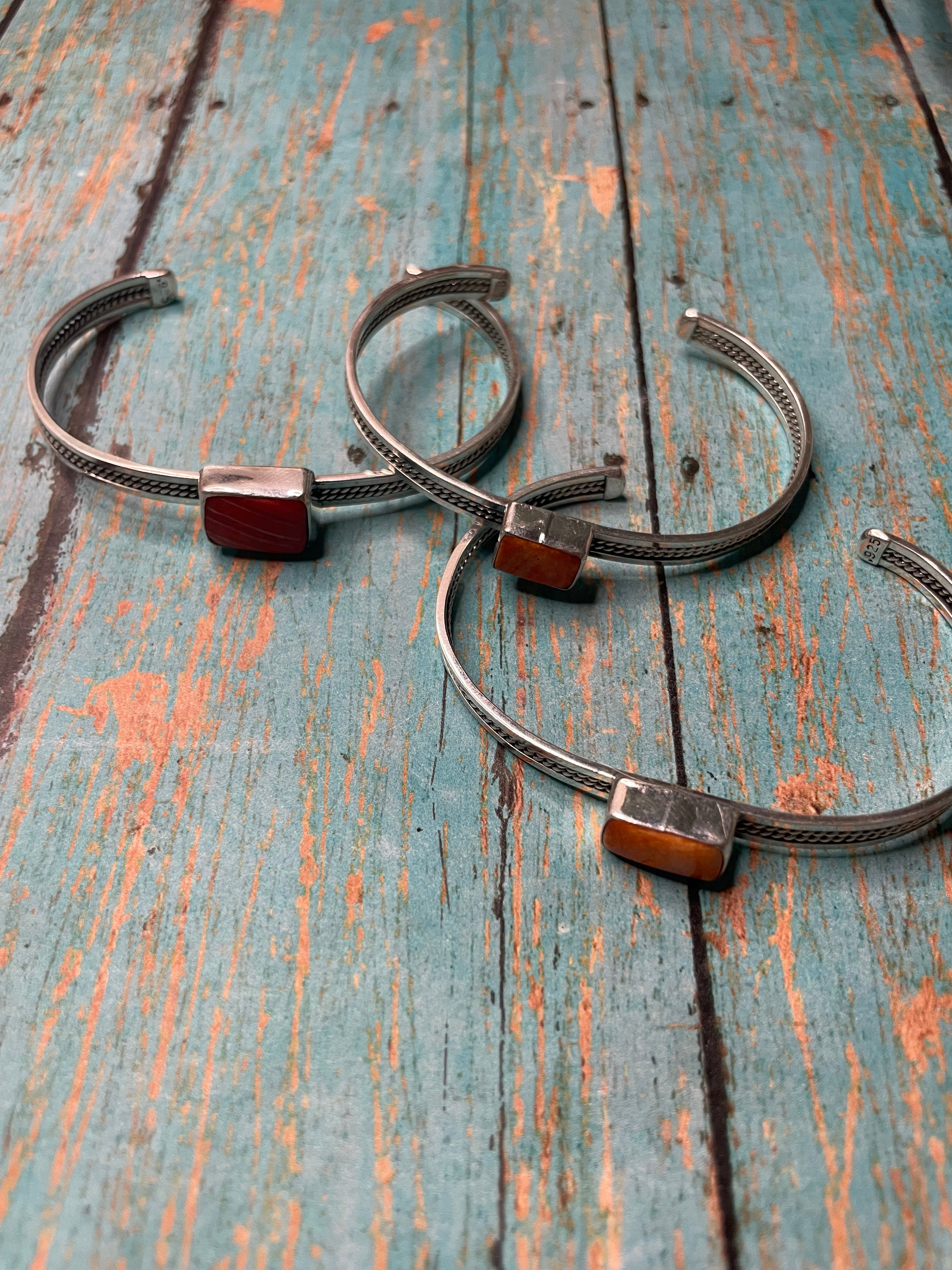 Navajo Orange Spiny & Sterling Silver Adjustable Cuff Bracelet