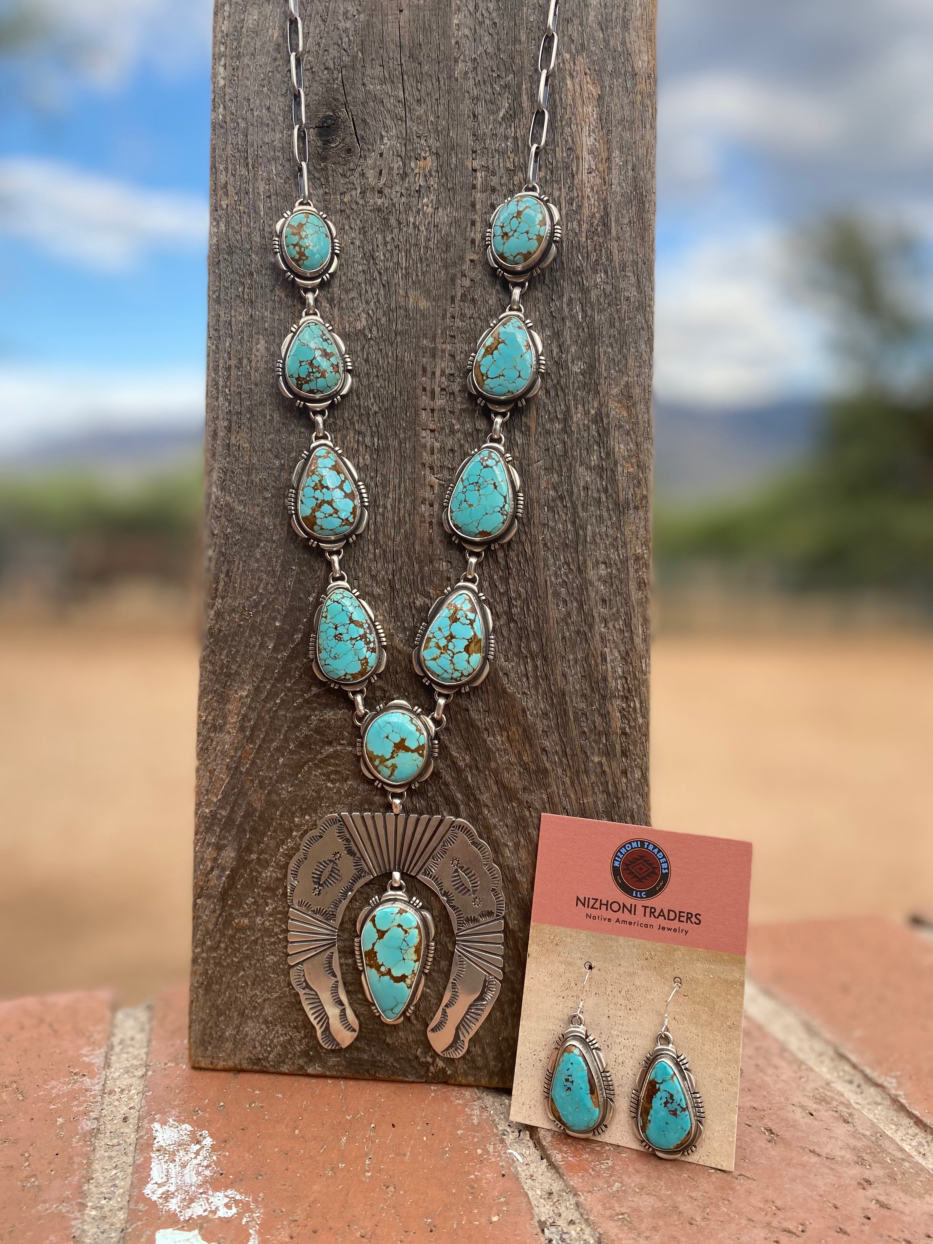 Navajo Handmade Number Turquoise Sterling Silver necklace set