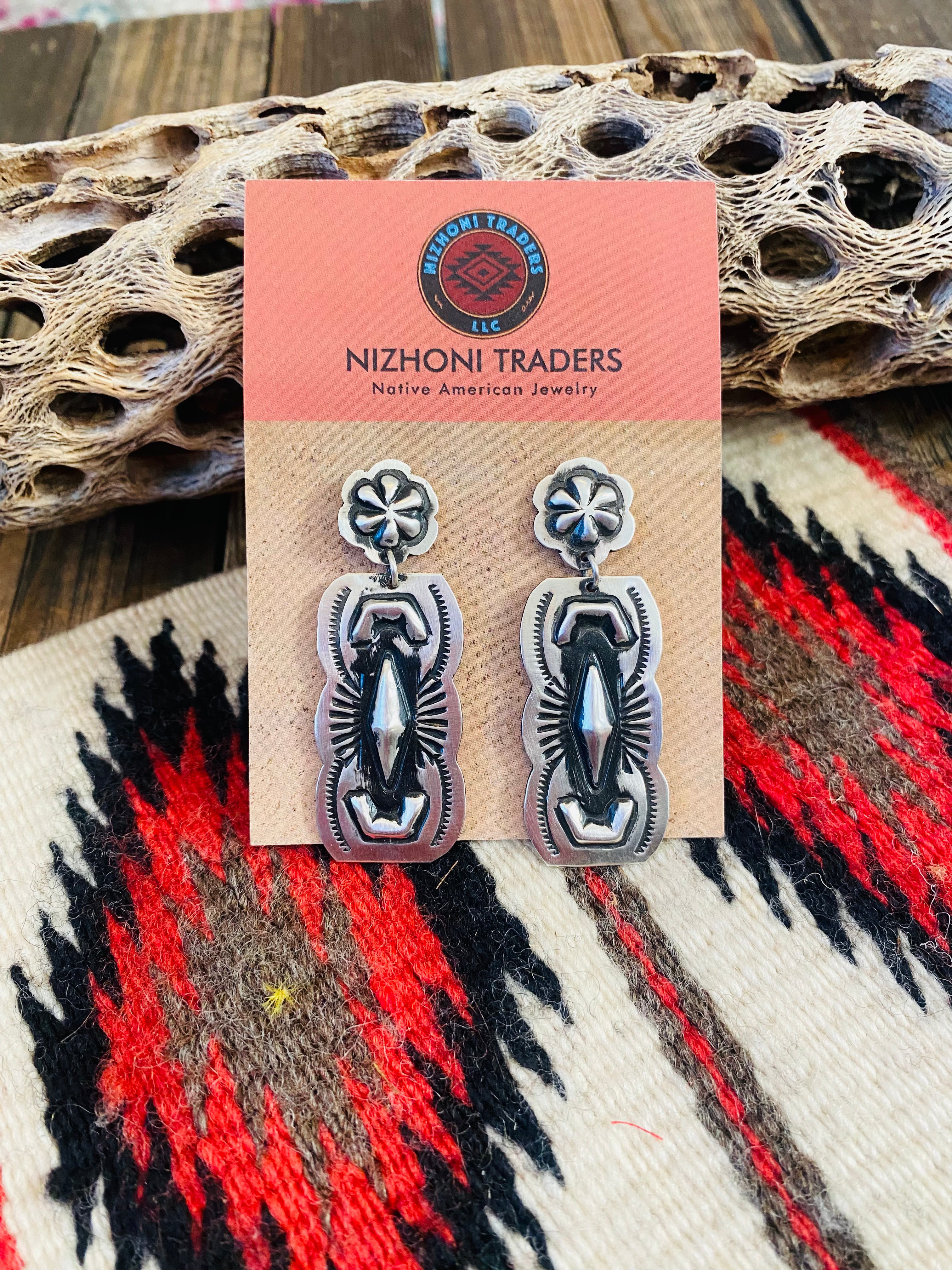 Navajo Sterling Silver Concho Dangle Earrings By Leander Tahe