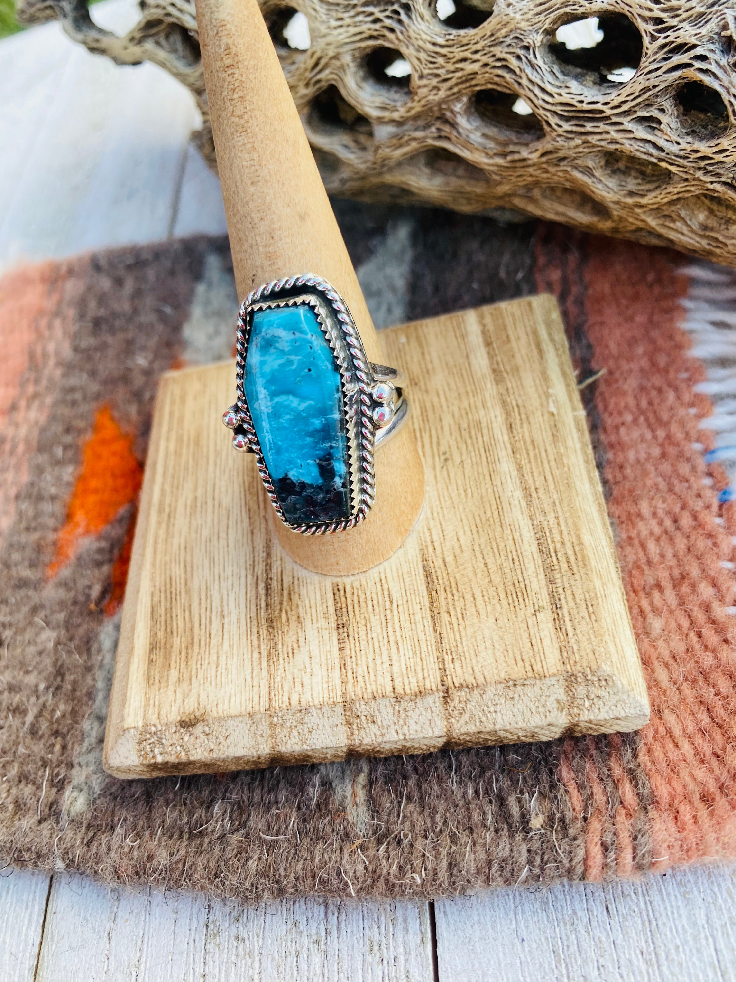 Navajo Turquoise & Sterling Silver Ring Size 8.75