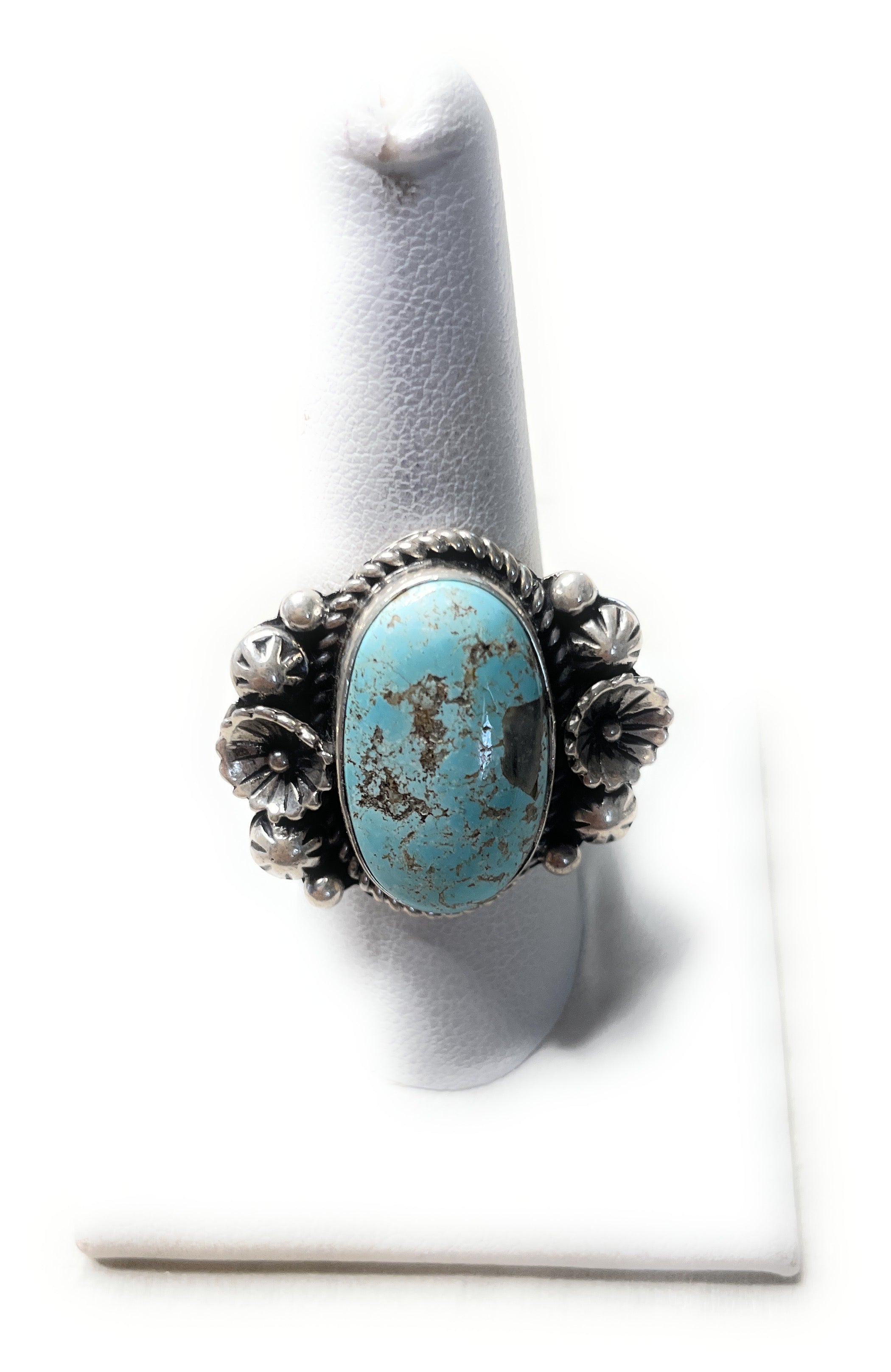 Old Pawn Navajo Sterling Silver & Turquoise Ring Size 9.5