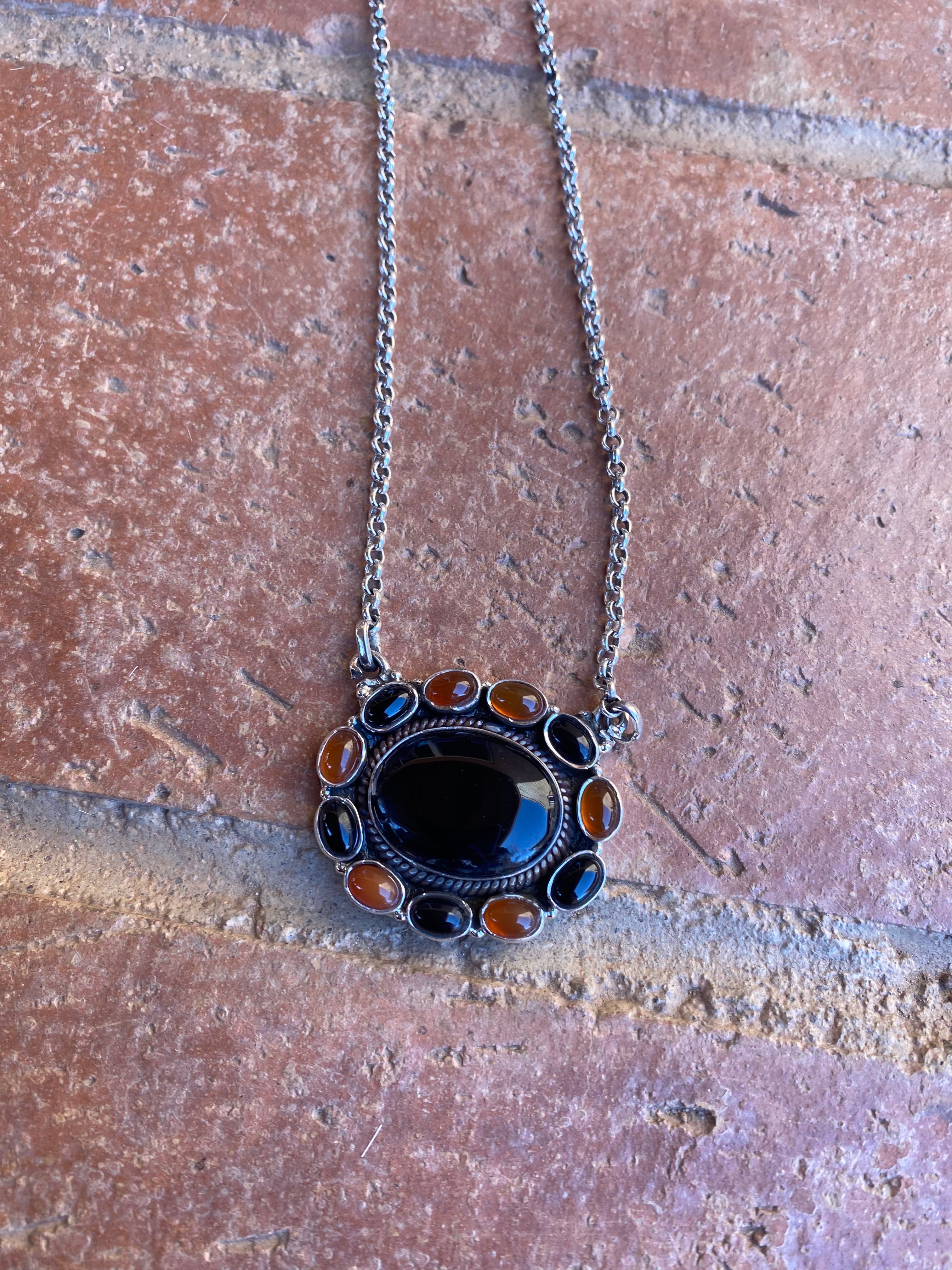 Handmade Sterling Onyx and Garnet Necklace