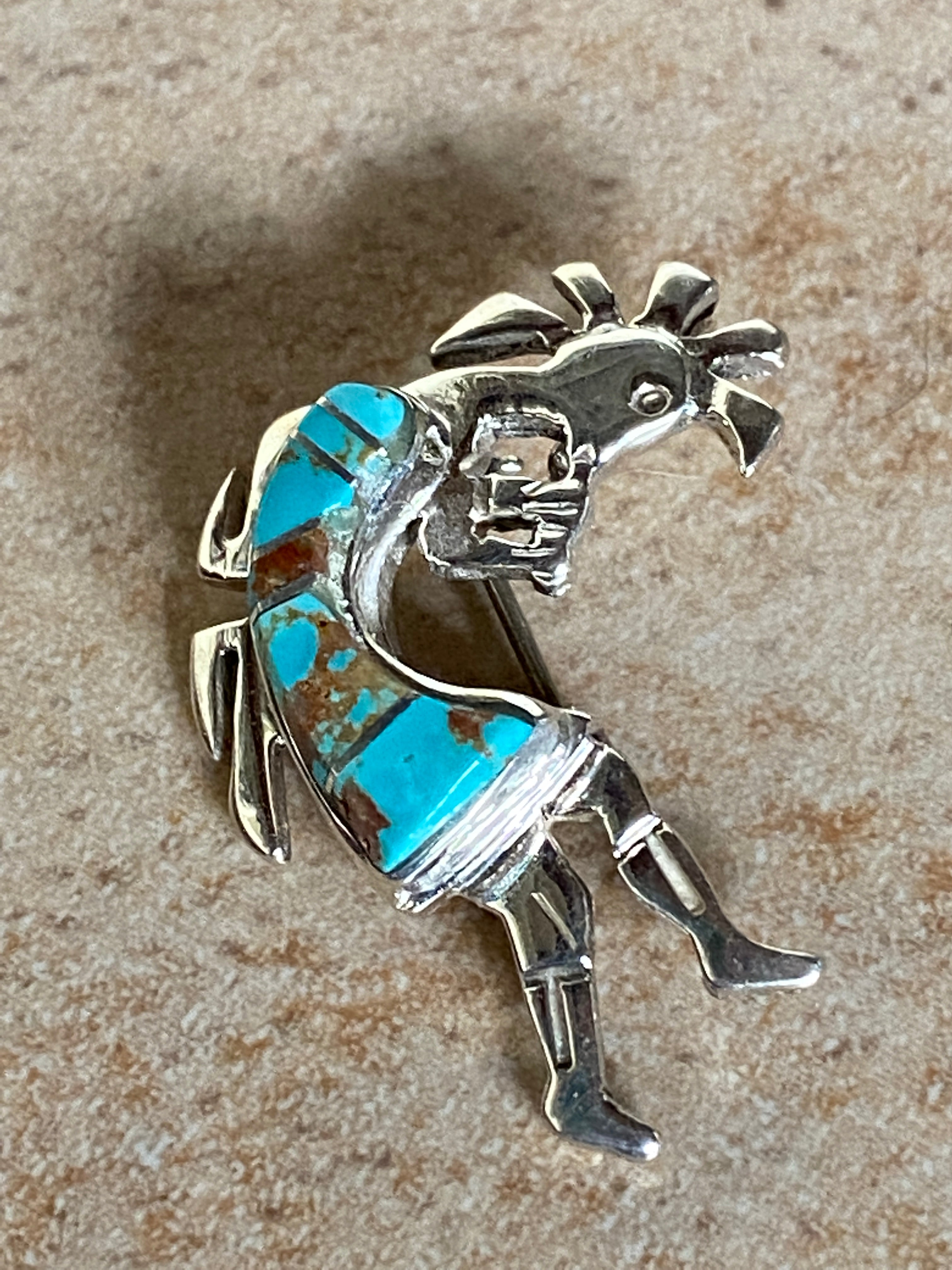 Navajo Turquoise 8 & Sterling Silver Kokopelli Pin & Pendant