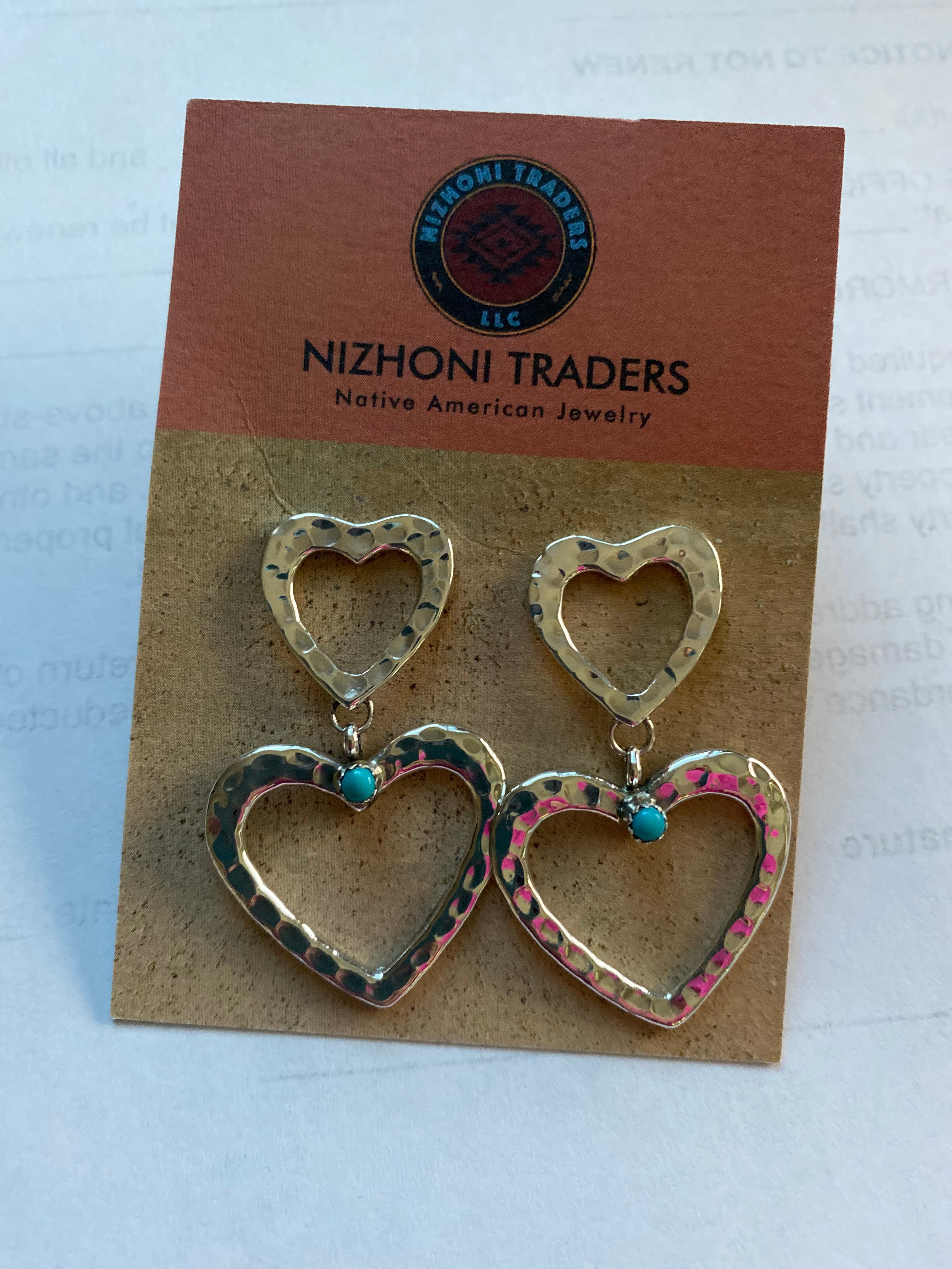 Navajo Turquoise & Sterling Silver Heart Dangle Earrings