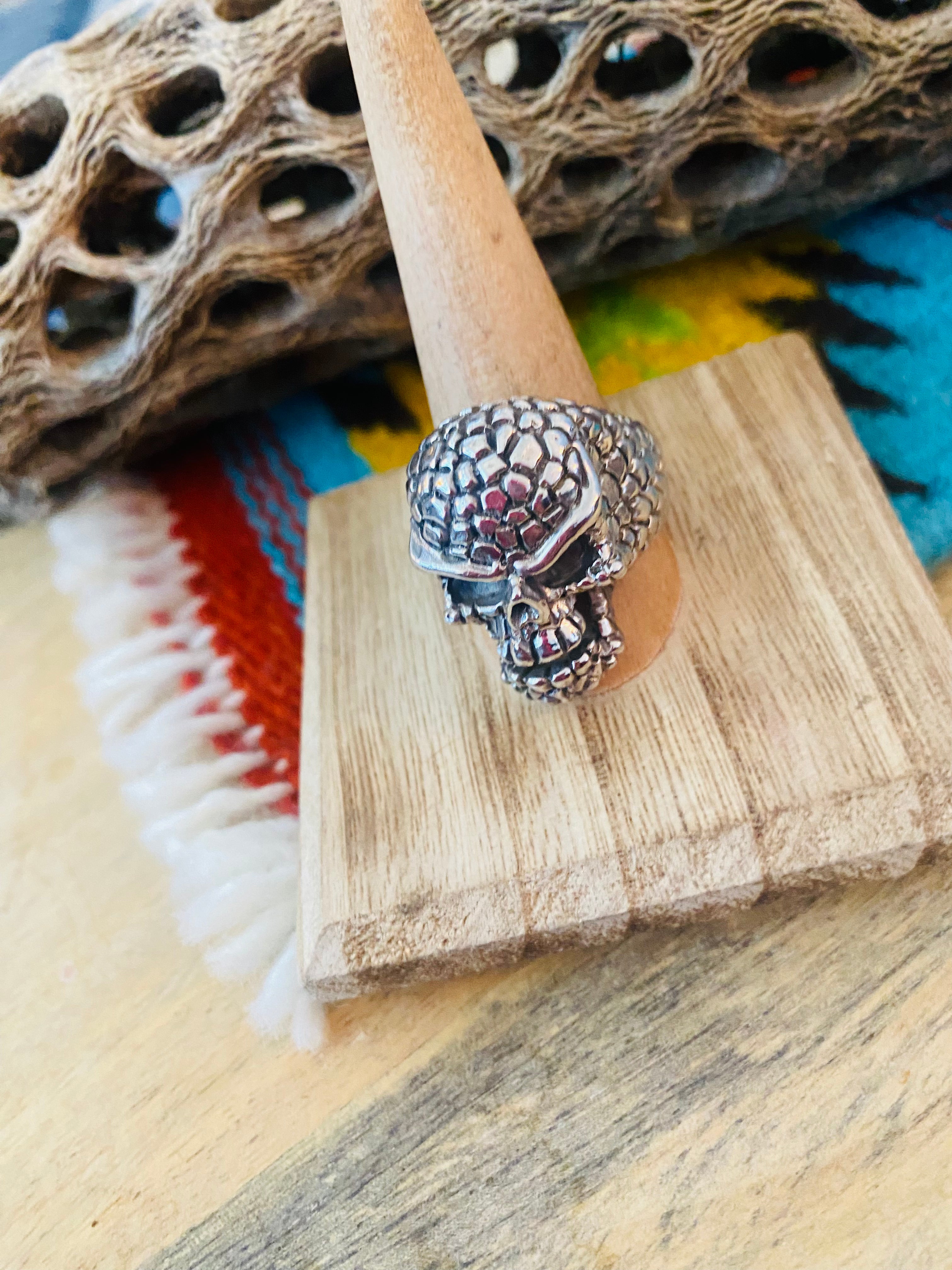 Handmade Sterling Silver Skull Ring Size 10.25