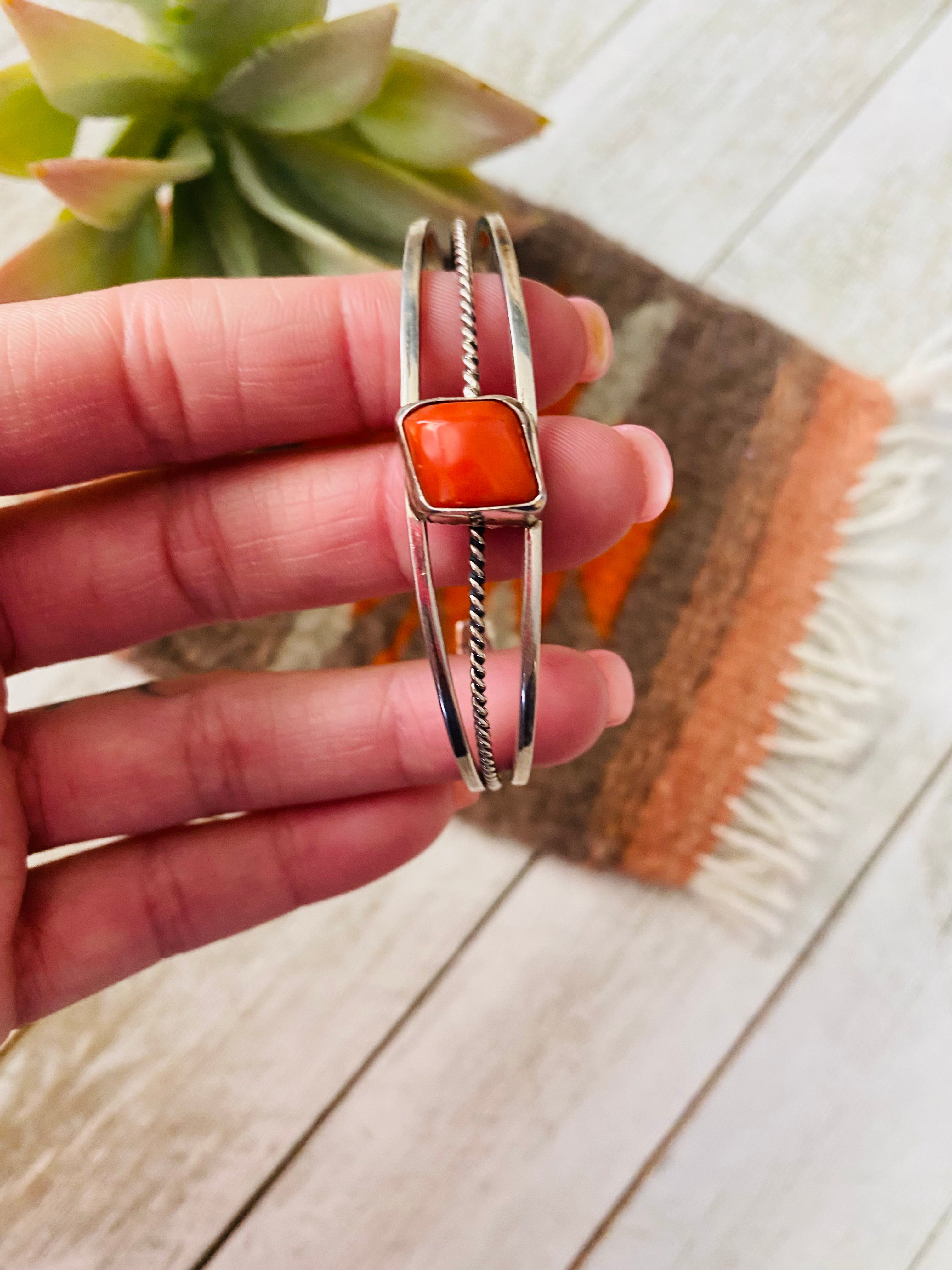 Navajo Coral & Sterling Silver Cuff Bracelet