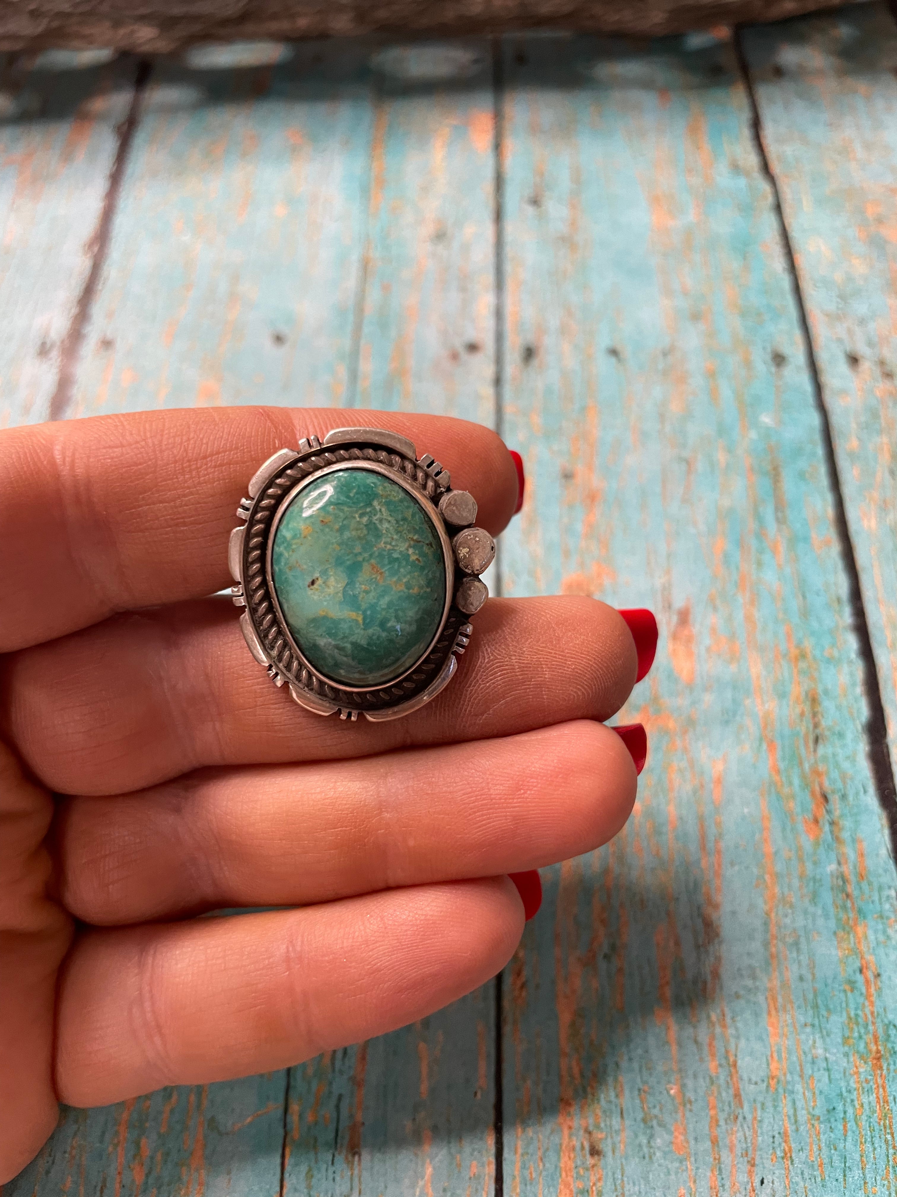 Old Pawn Navajo Sterling Silver & Turquoise Ring Size 6.5