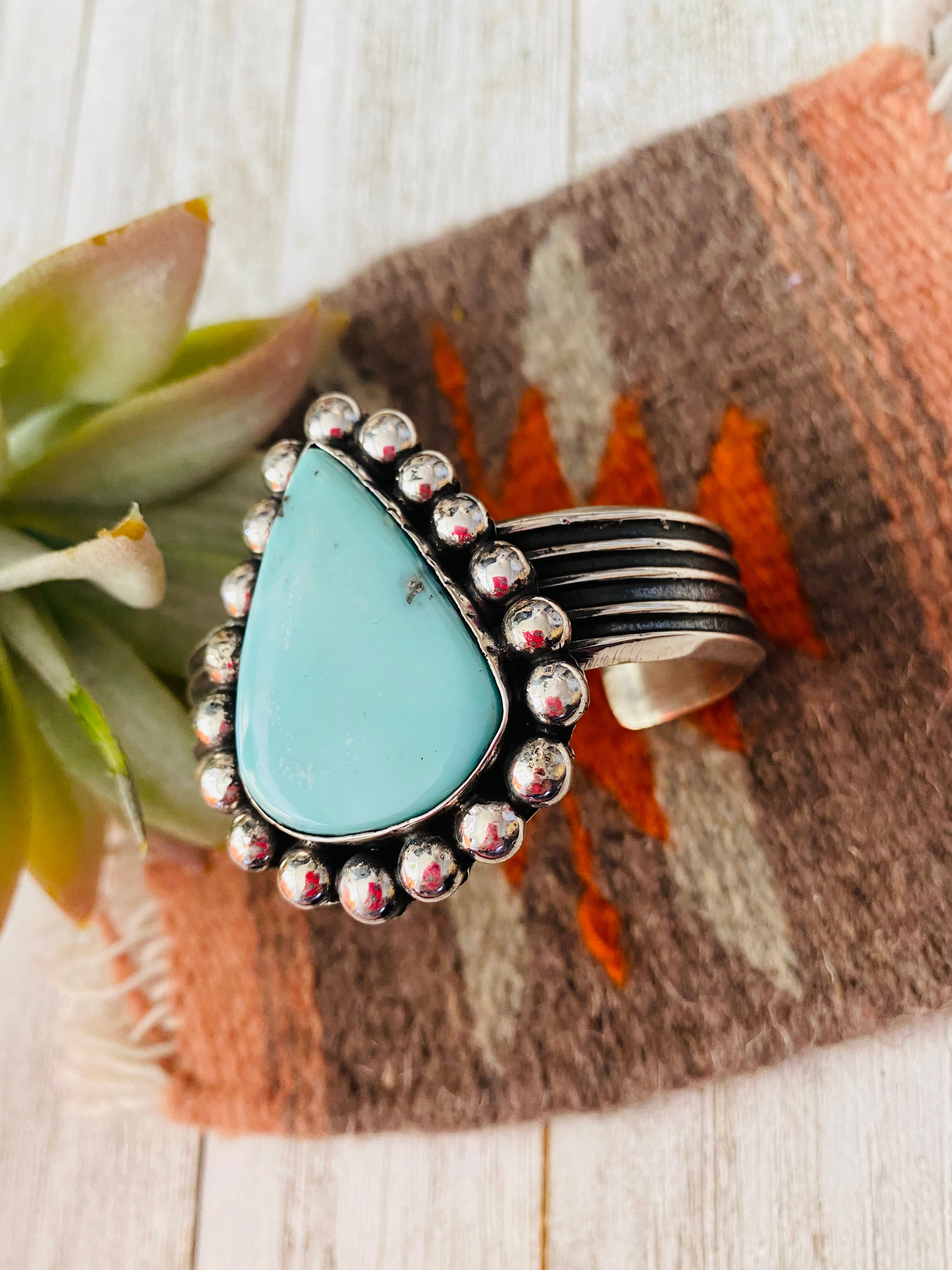 Navajo Turquoise & Sterling Silver Cuff Bracelet By Chimney Butte