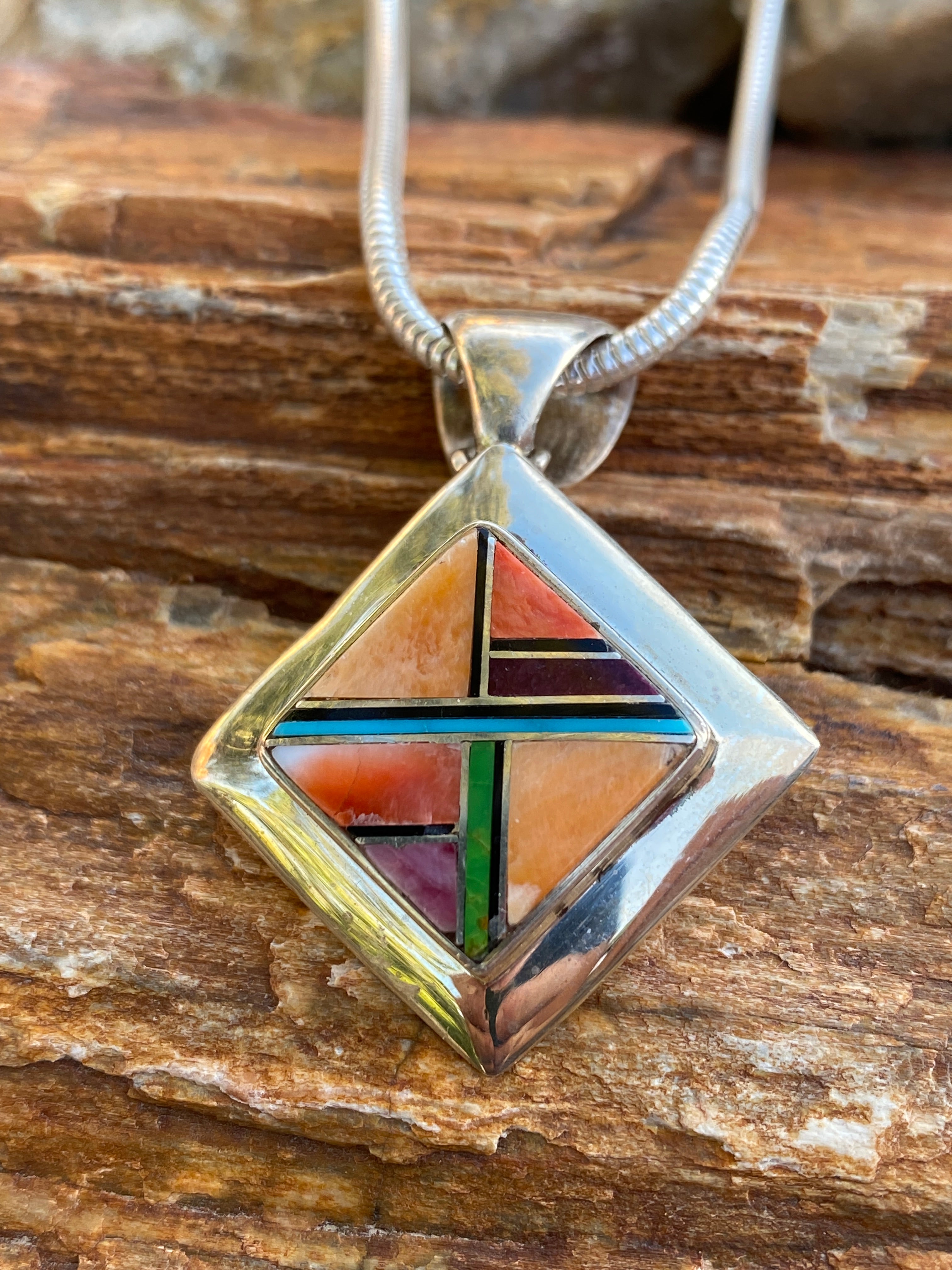 Navajo Orange Spiny Square Pendant