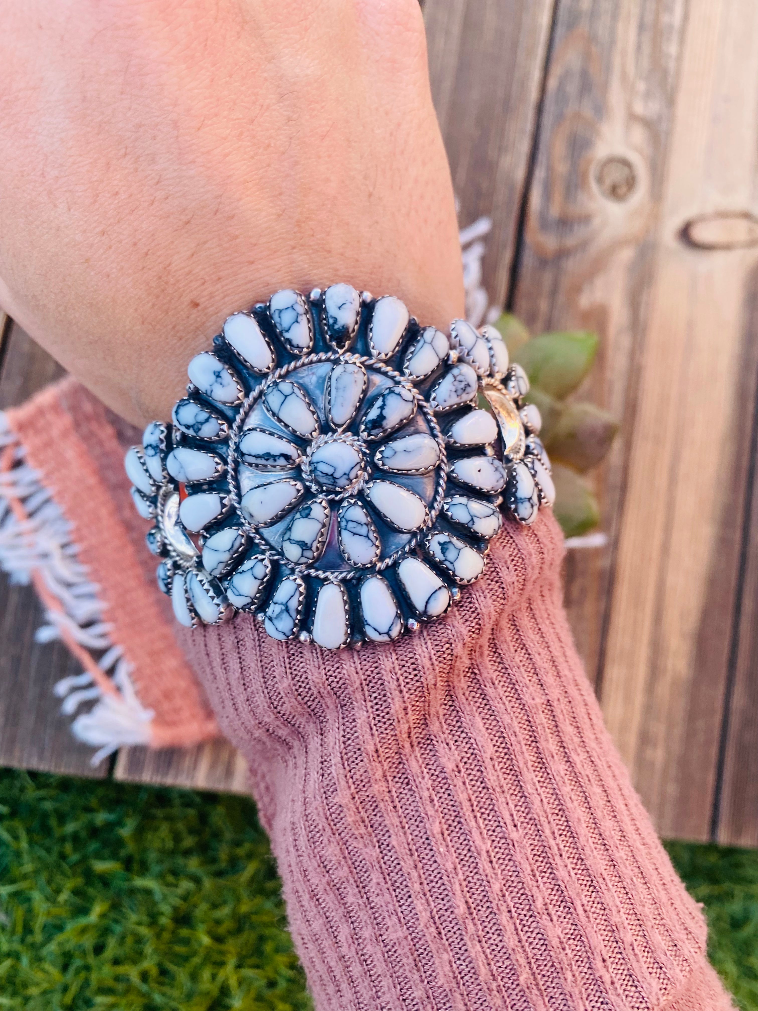 Navajo Howlite & Sterling Silver Cluster Bracelet Cuff