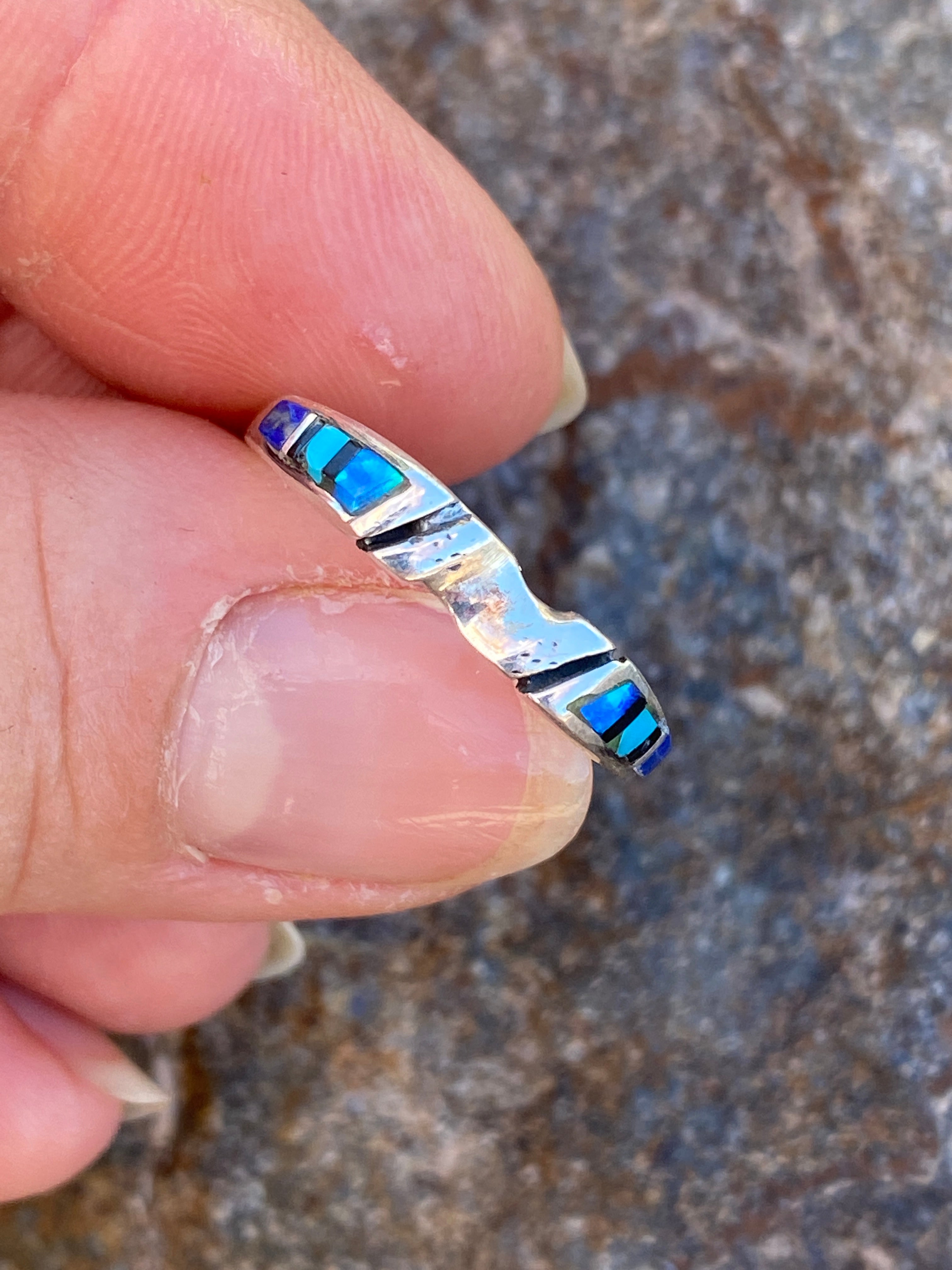 Navajo Lapis, Turquoise, Blue Opal Stacker Ring