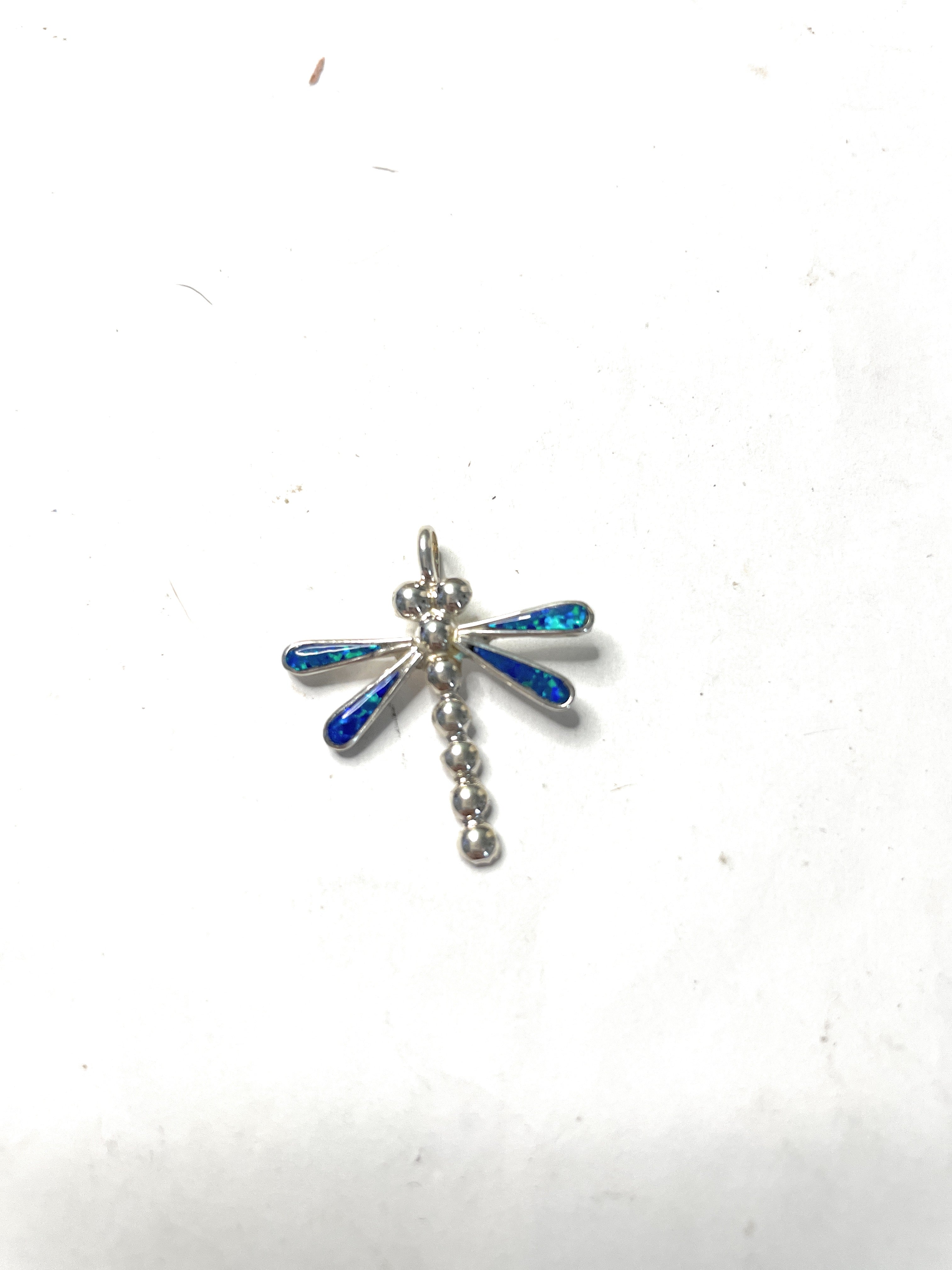 Sterling Silver And Blue Fire Opal Inlay Dragonfly Pendant