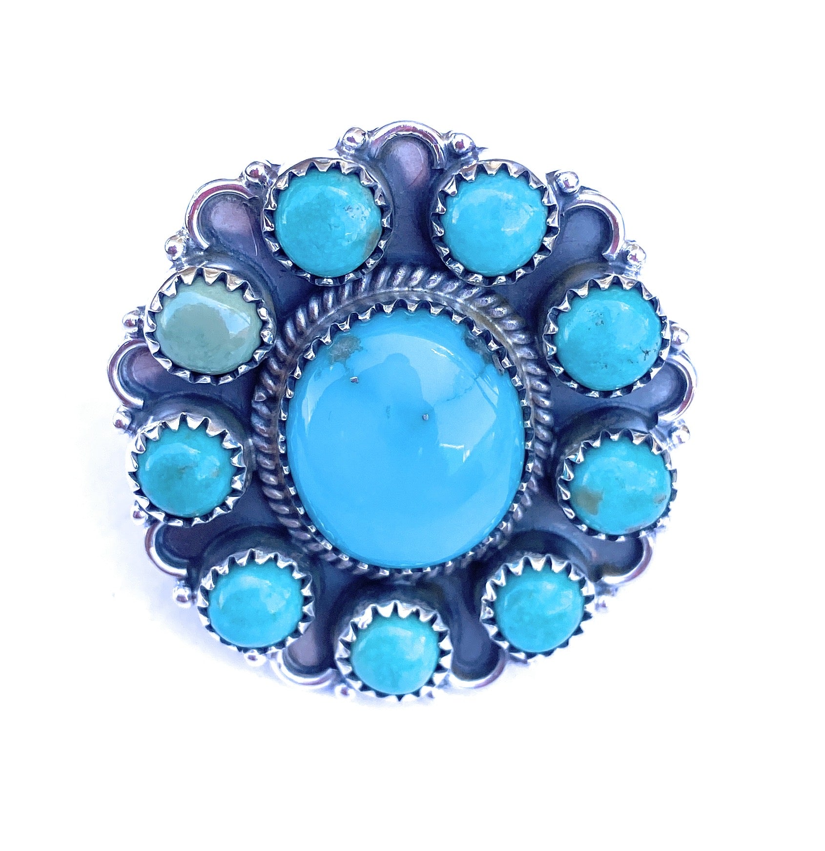 Handmade Sterling Silver & Turquoise Cluster Adjustable Ring