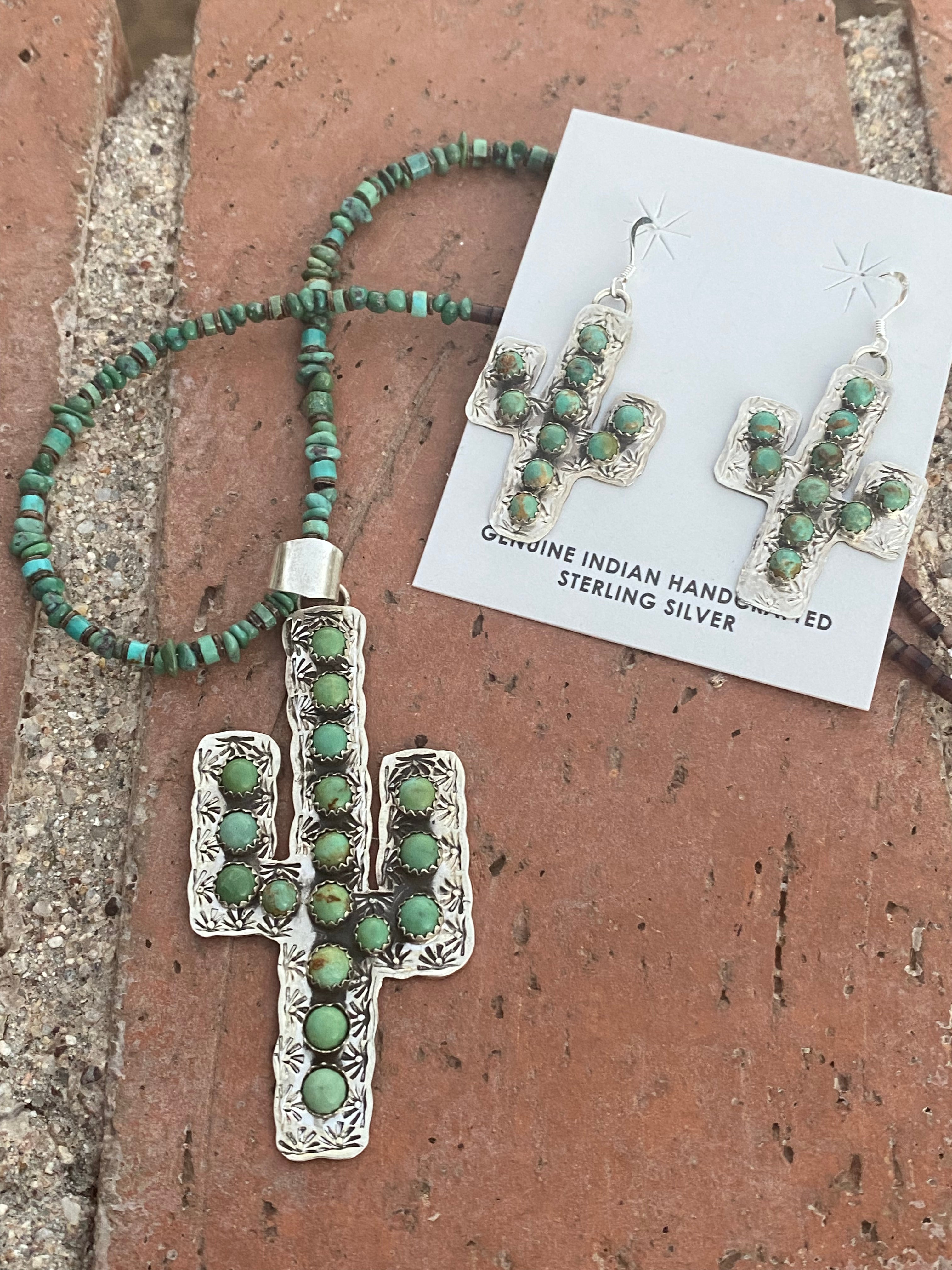 Navajo Royston Turquoise Saguaro Sterling Necklace