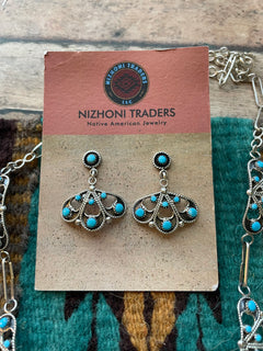 Zuni Sterling Silver & Turquoise Petit Point Necklace & Earring